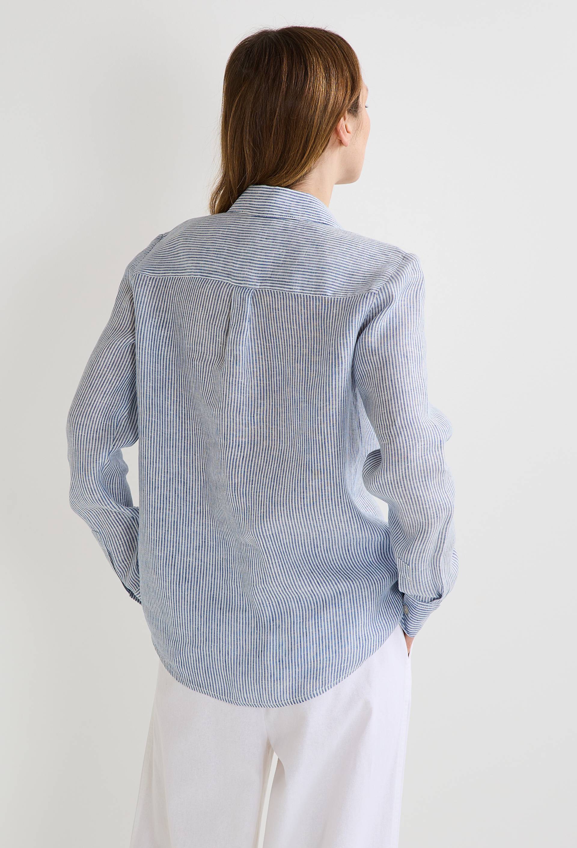 Chemise manches longues rayée en lin, Bleu, large image number 1
