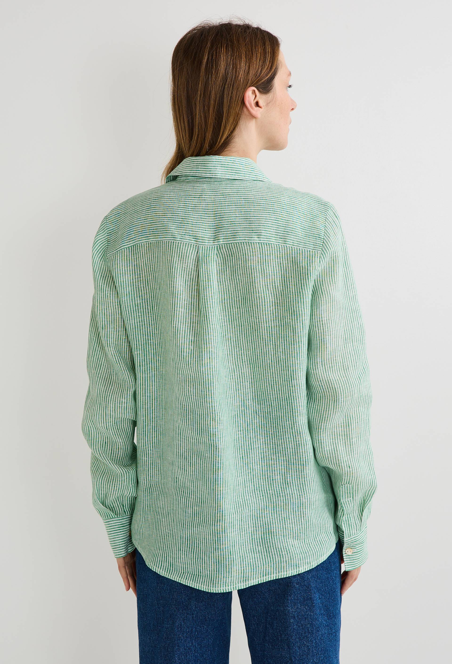Chemise manches longues rayée en lin, Vert, large image number 1.0