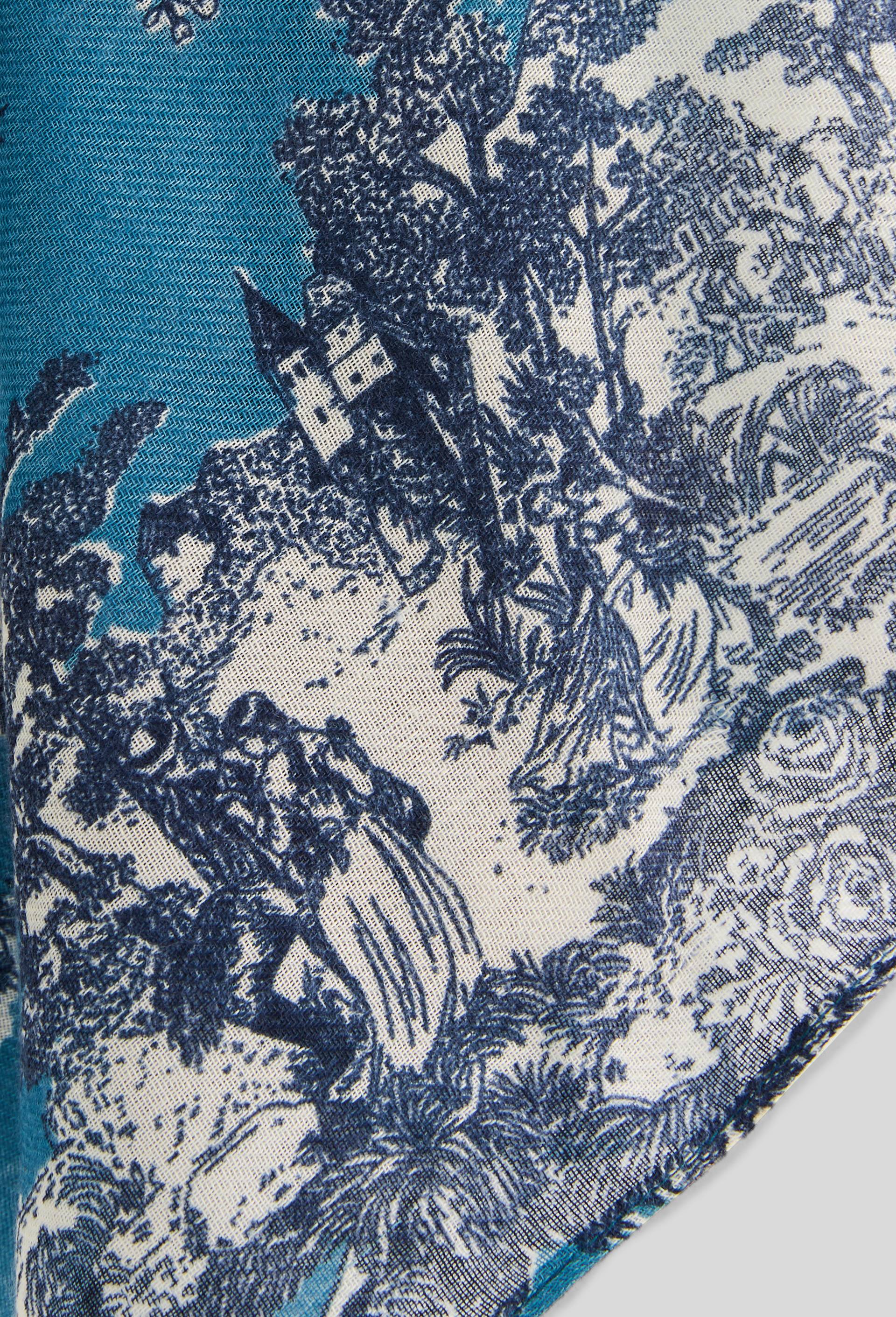 Echarpe imprim&eacute;e, mati&egrave;re recycl&eacute;e, Bleu, large image number 2