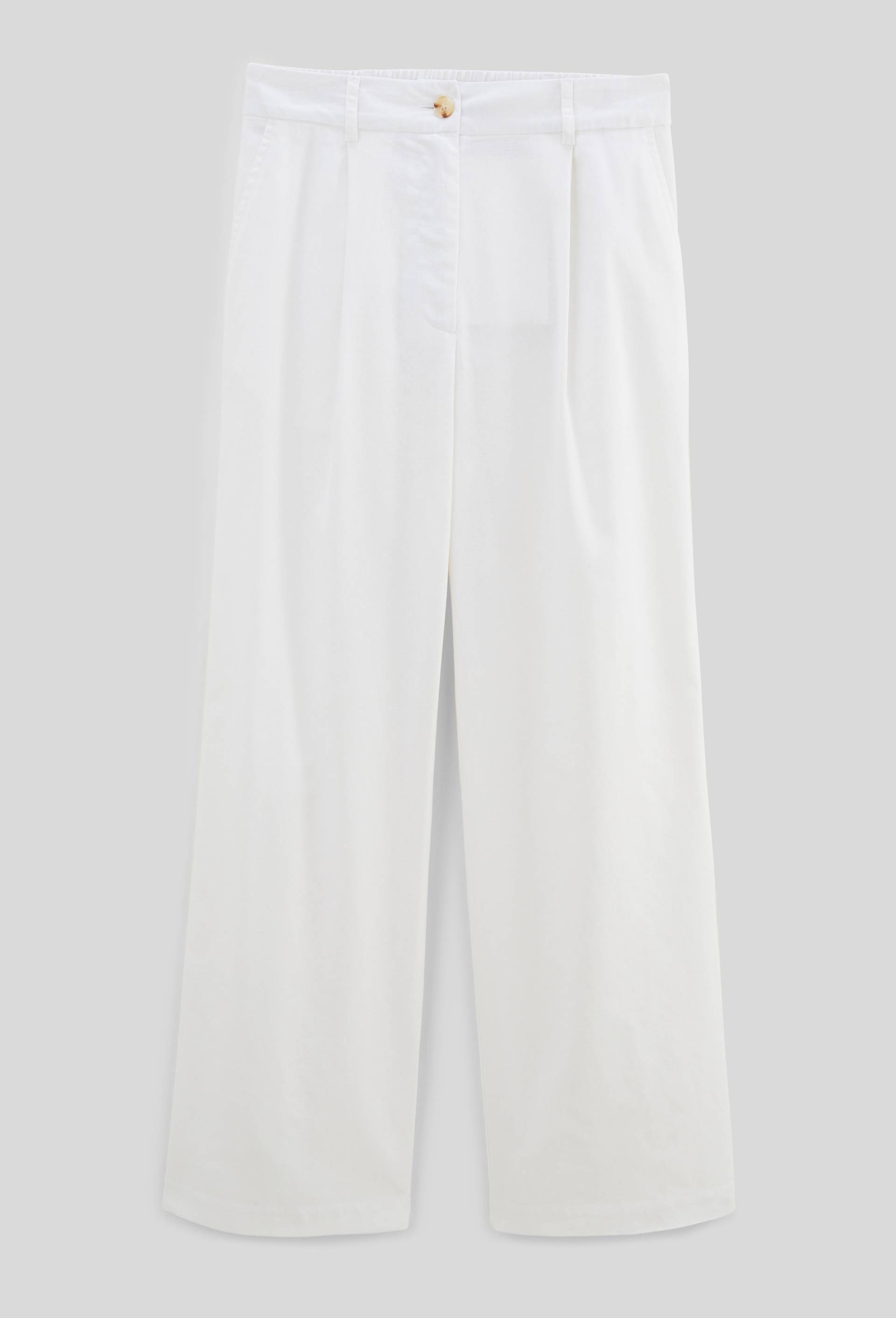 Pantalon large taille haute en lin et coton, Blanc, large image number 2