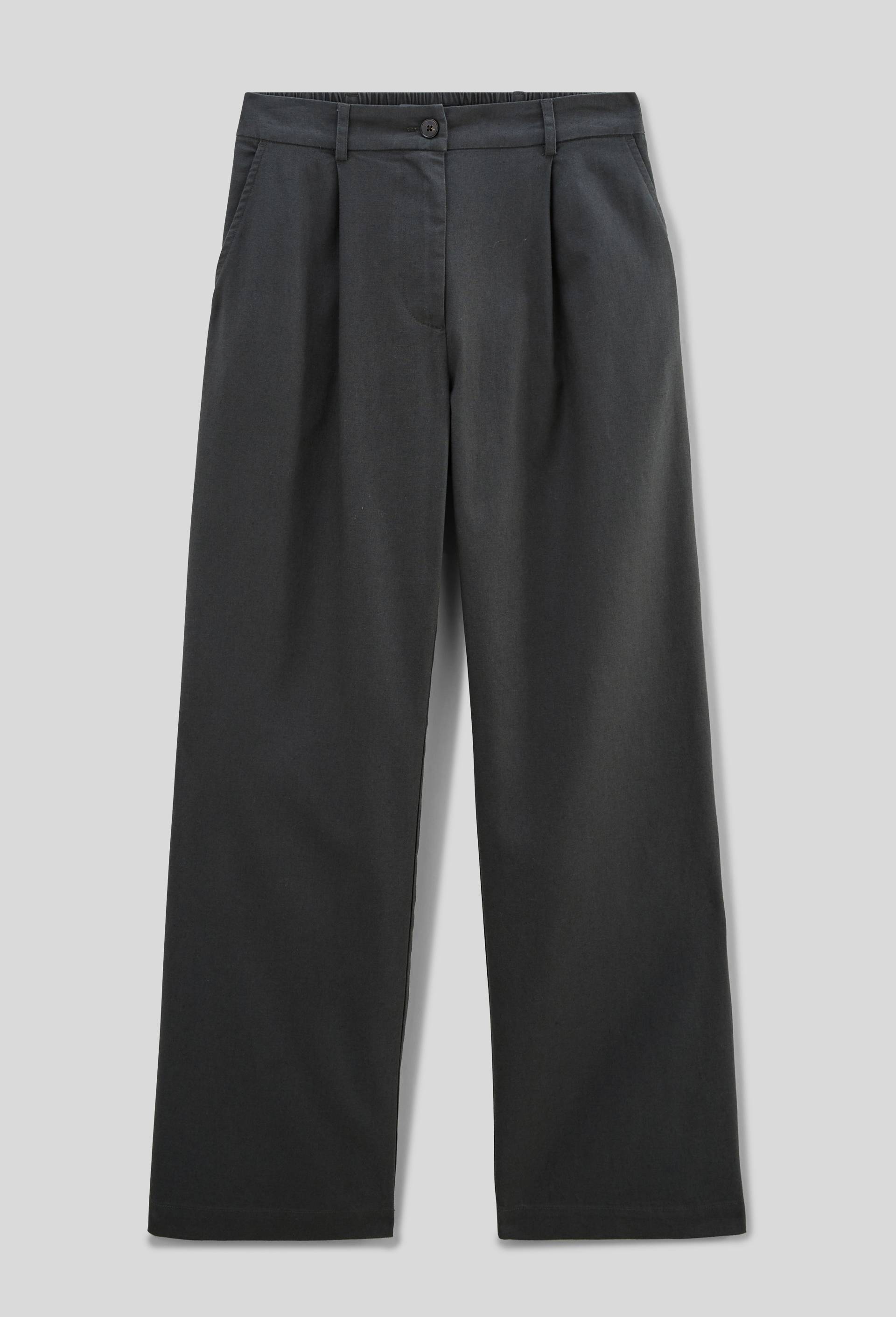 Pantalon large taille haute en lin et coton, Vert foncé, large image number 2