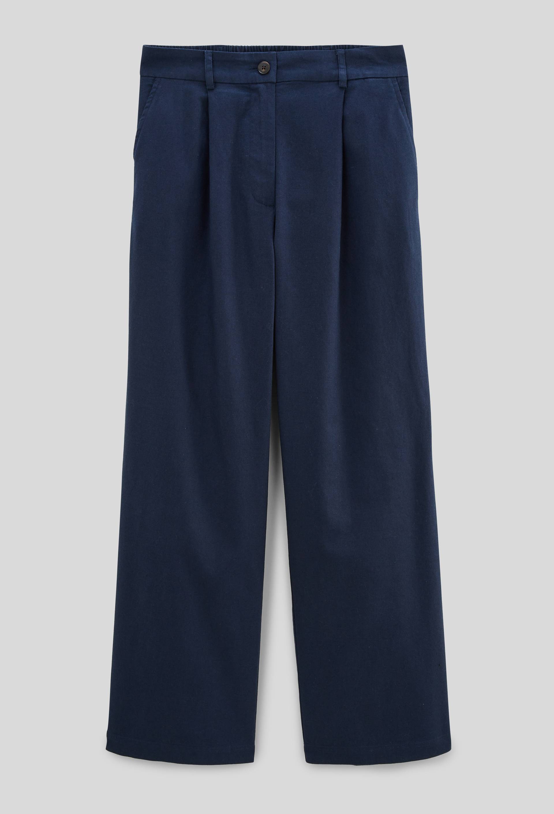 Pantalon large taille haute en lin et coton, Bleu foncé, large image number 2