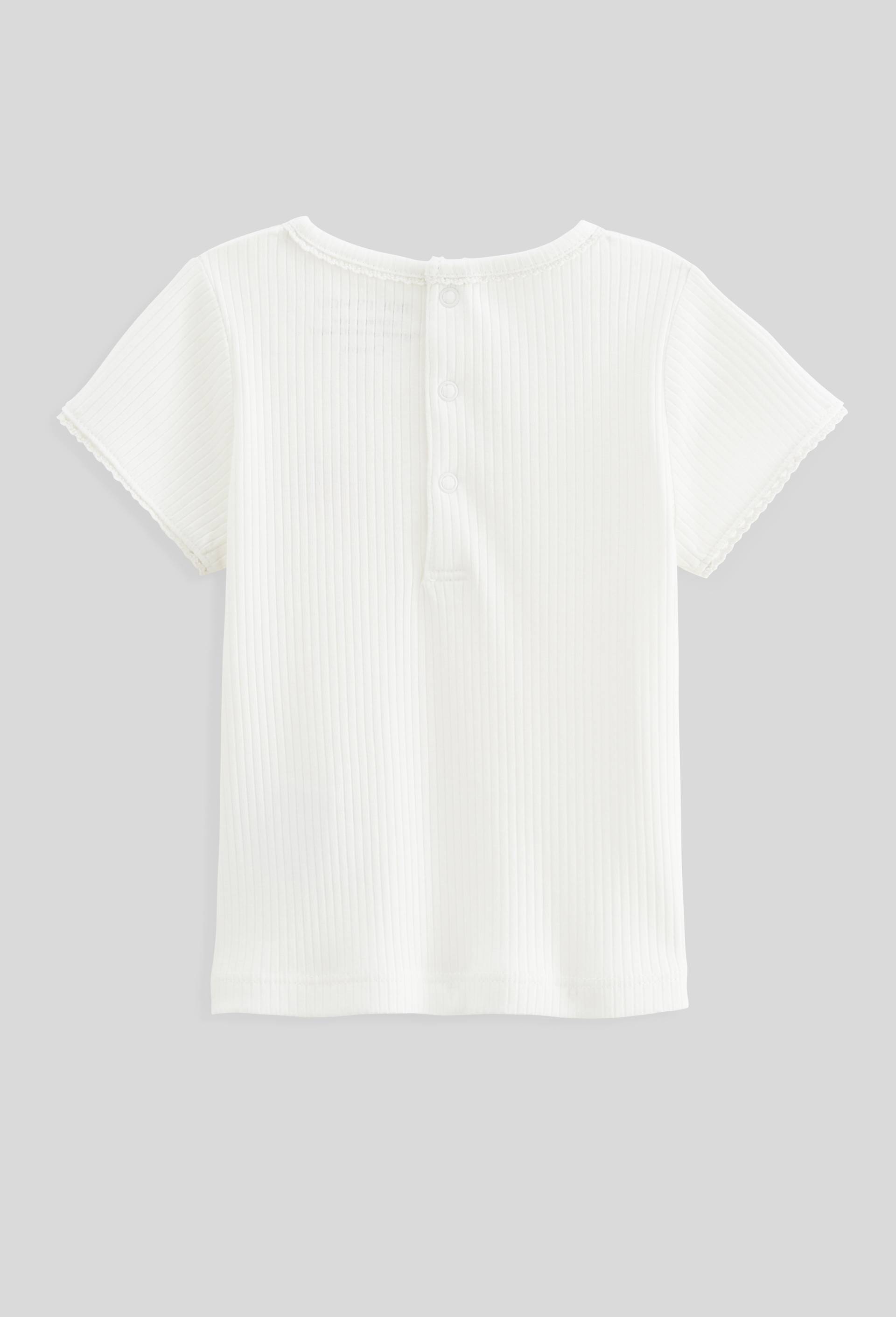 T-shirt manches courtes avec broderie maille c&ocirc;tel&eacute;e en coton BIO GOTS, Ecru, large image number 1
