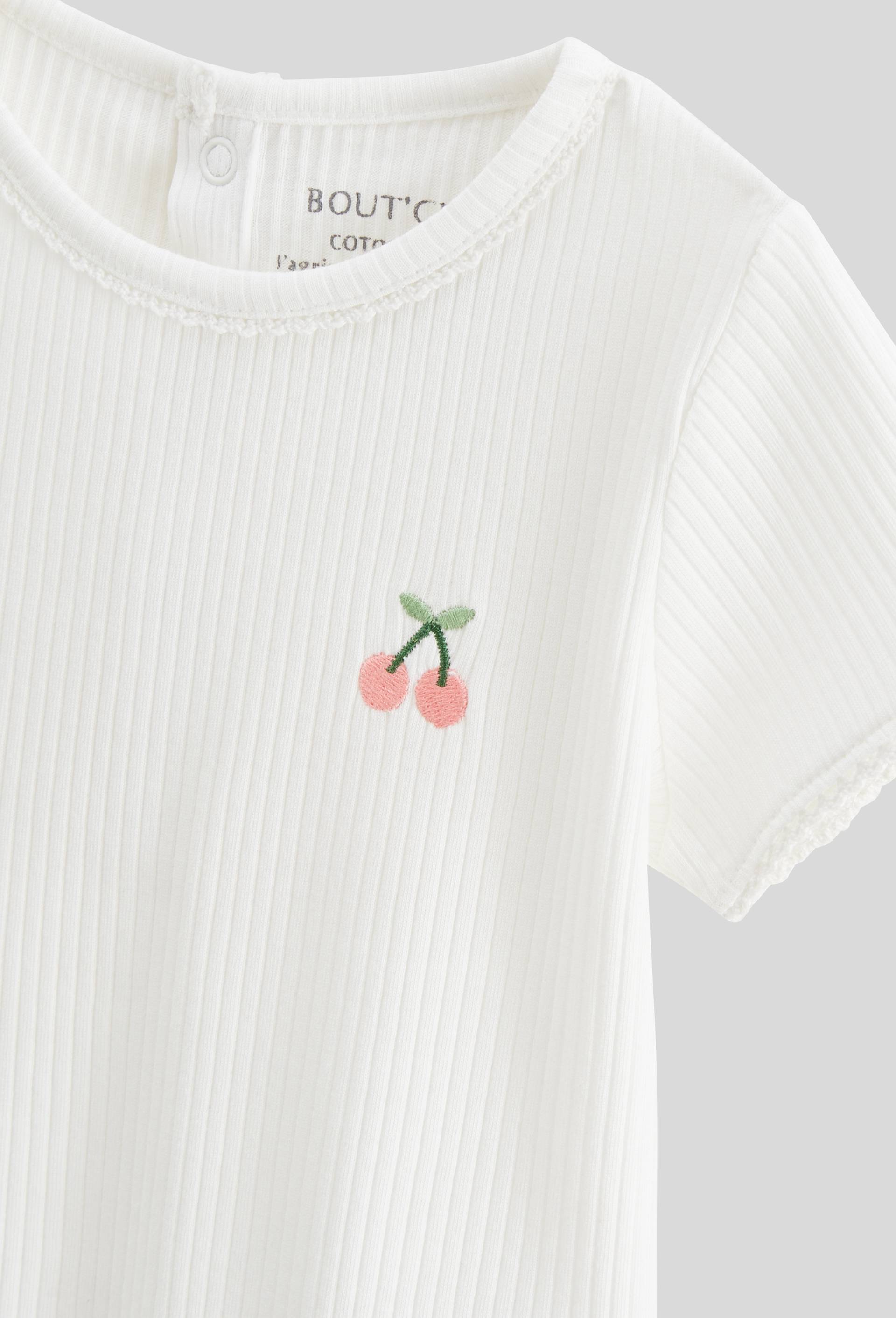 T-shirt manches courtes avec broderie maille c&ocirc;tel&eacute;e en coton BIO GOTS, Ecru, large image number 2.0