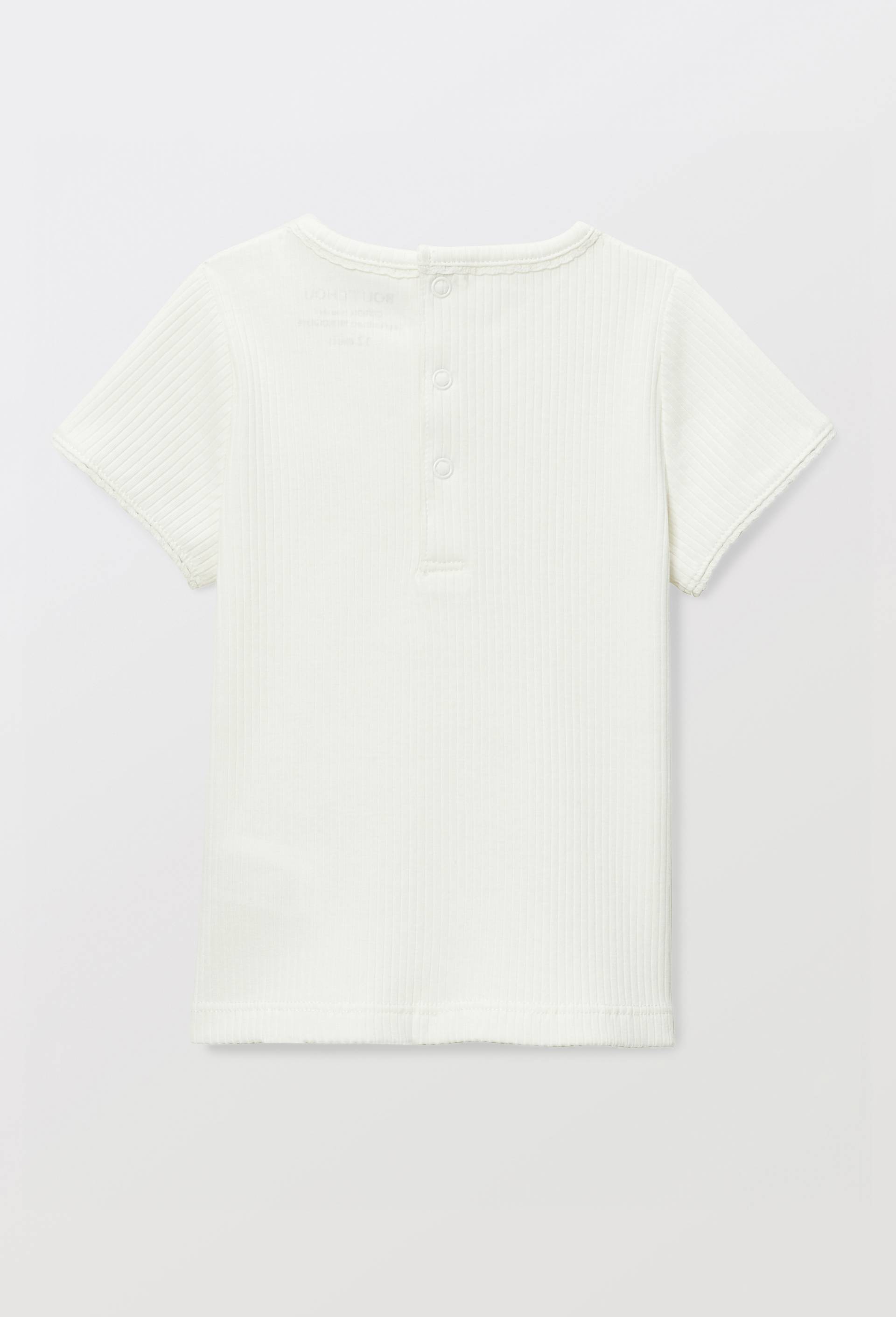 T-shirt manches courtes avec broderie maille c&ocirc;tel&eacute;e en coton BIO GOTS, Ecru, large image number 2