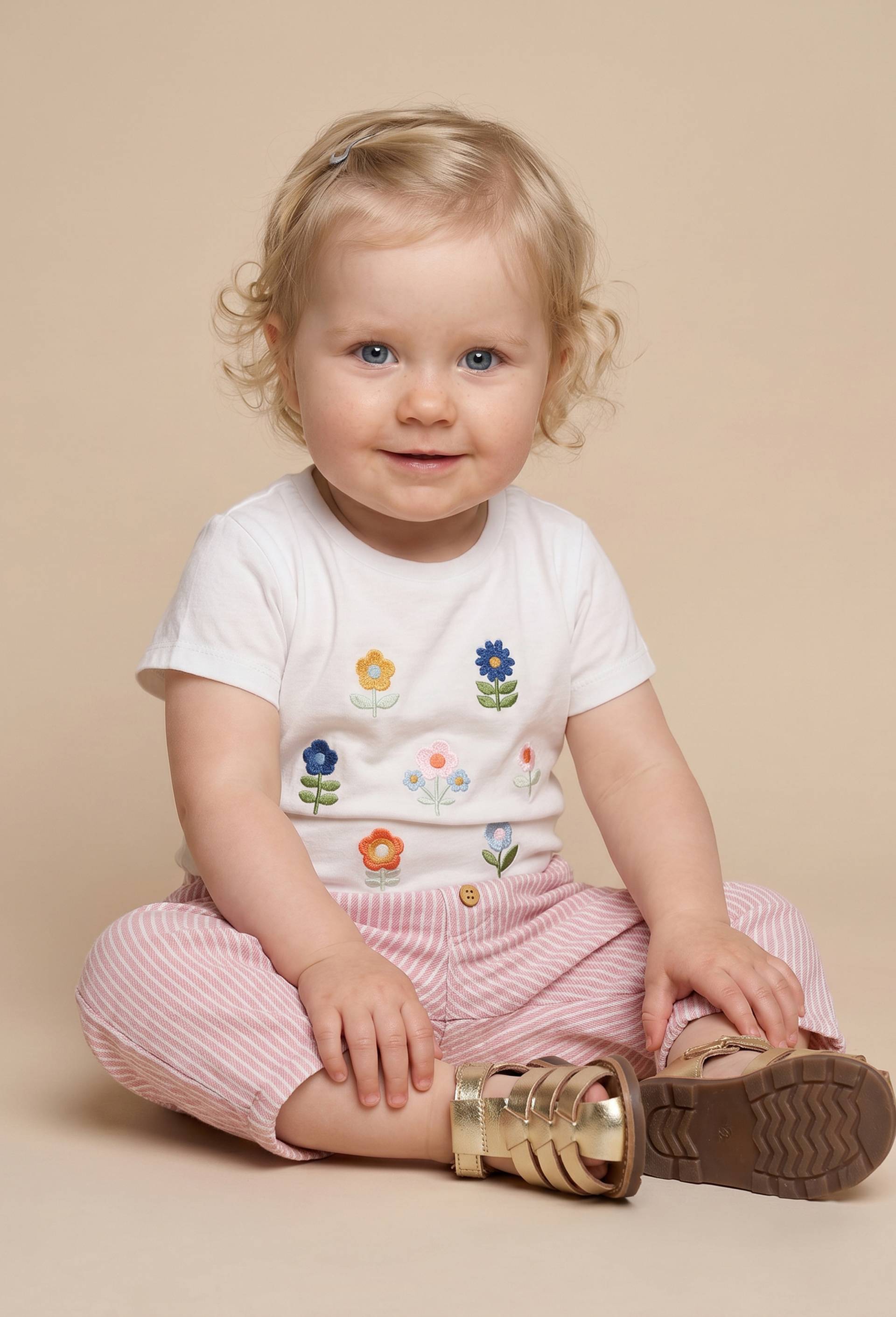 T-shirt manches courtes brod&eacute; en coton BIO GOTS, Ecru, large image number 0