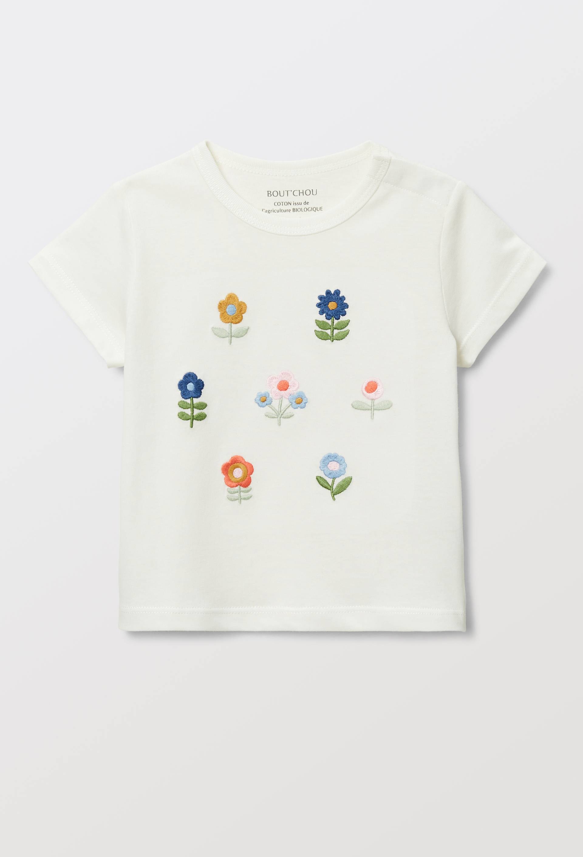 T-shirt manches courtes brod&eacute; en coton BIO GOTS, Ecru, large image number 1