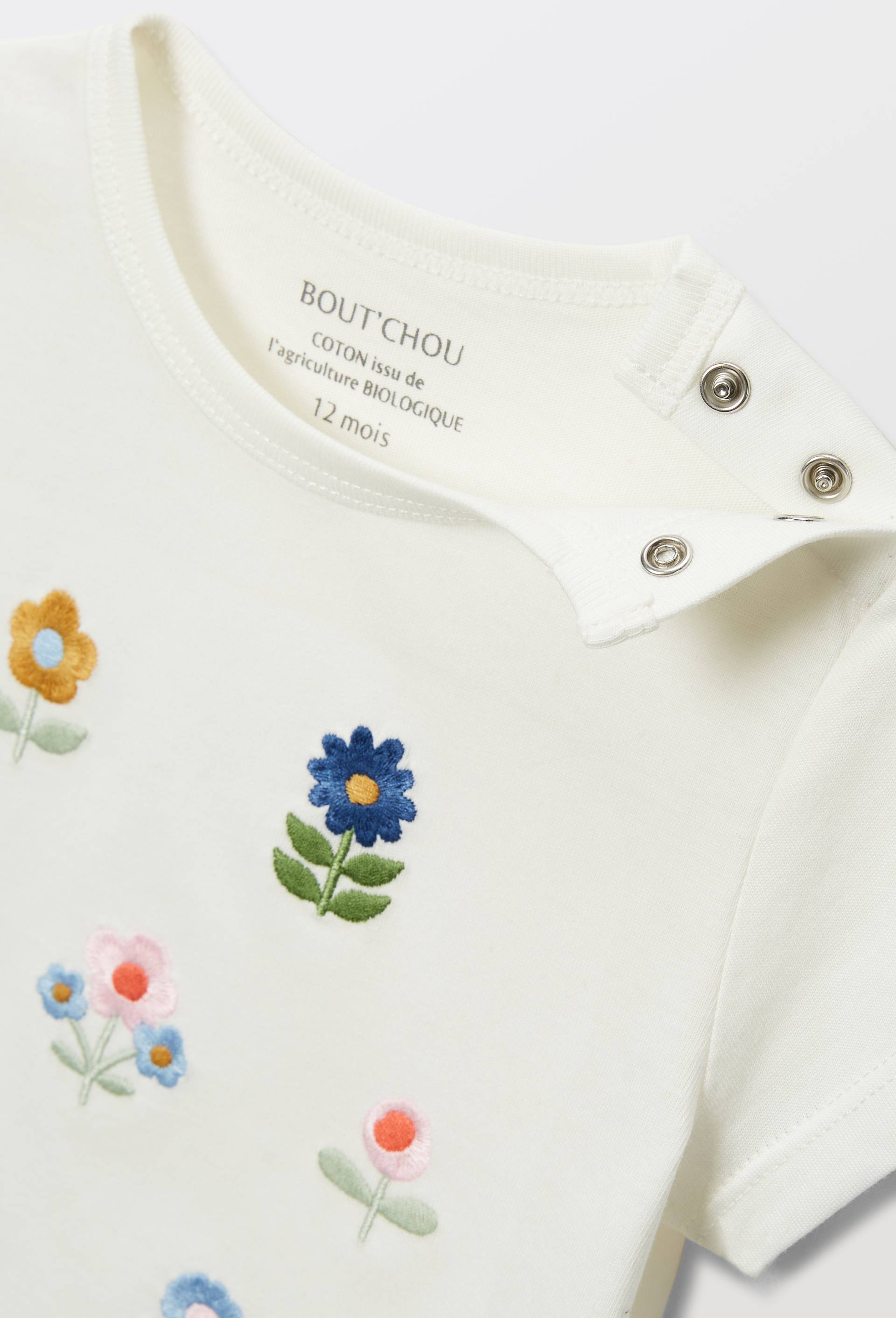 T-shirt manches courtes brod&eacute; en coton BIO GOTS, Ecru, large image number 3