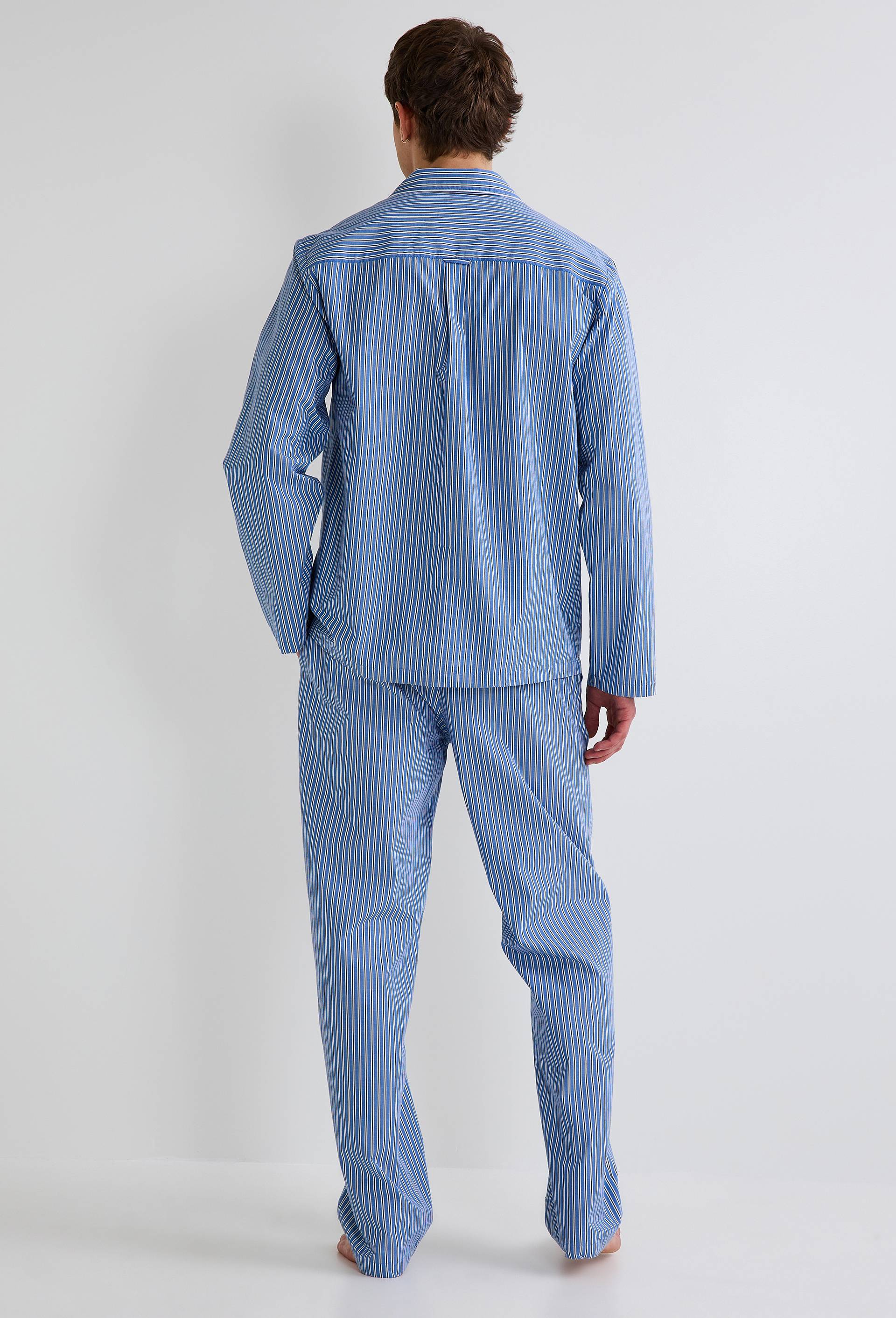 Pyjama chemise manches longues ray&eacute; et Pantalon ray&eacute; en coton BIO GOTS, Bleu fonc&eacute;, large image number 2