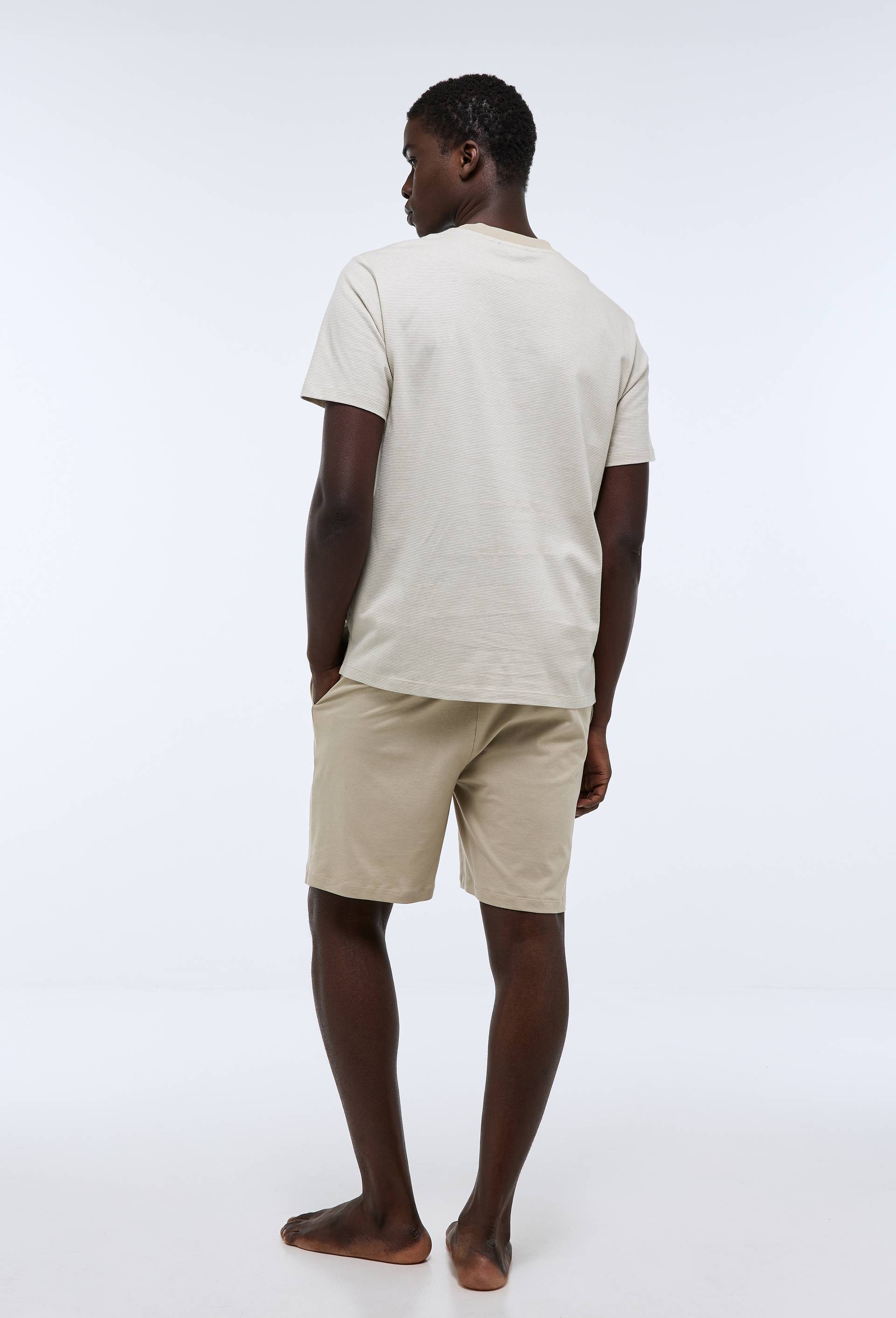 Pyjama T-shirt manches courtes ray&eacute; et Short en jersey de coton BIO GOTS, Beige, large image number 1.0