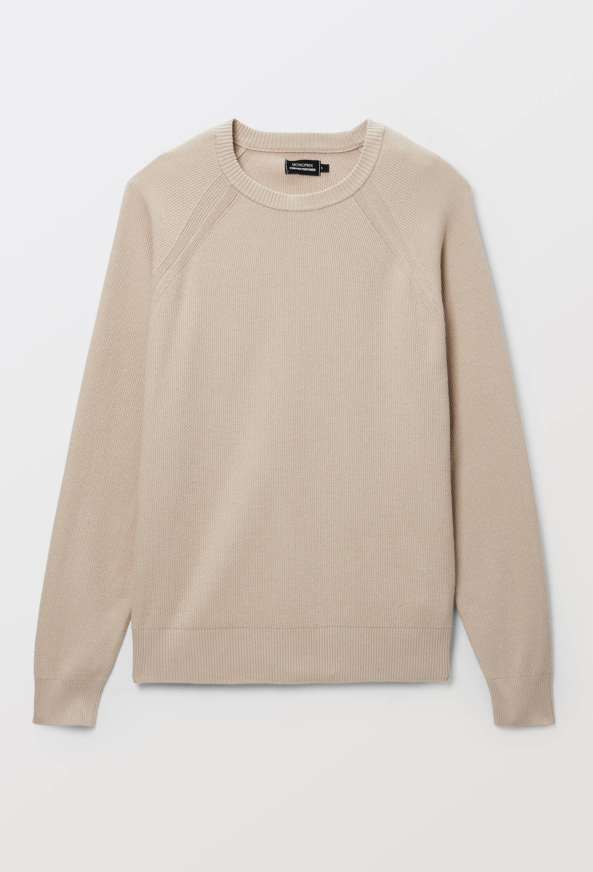 Pull col rond en coton BIO GOTS, Beige clair, large image number 2.0