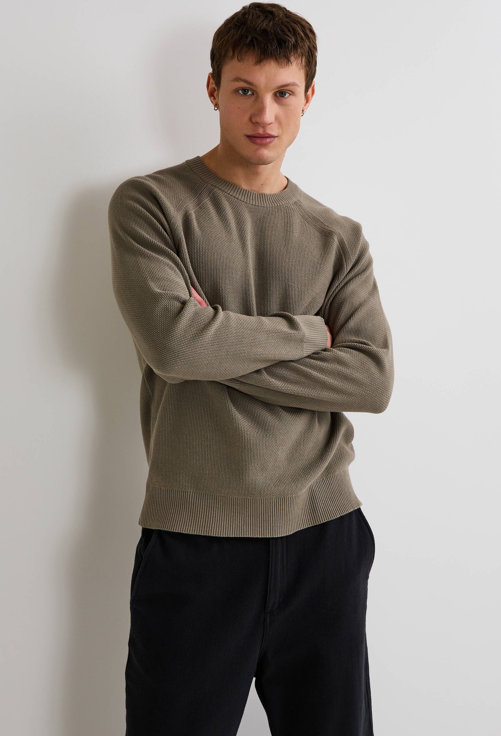 Pull col rond en coton BIO GOTS, Vert fonc&eacute;, large image number 0