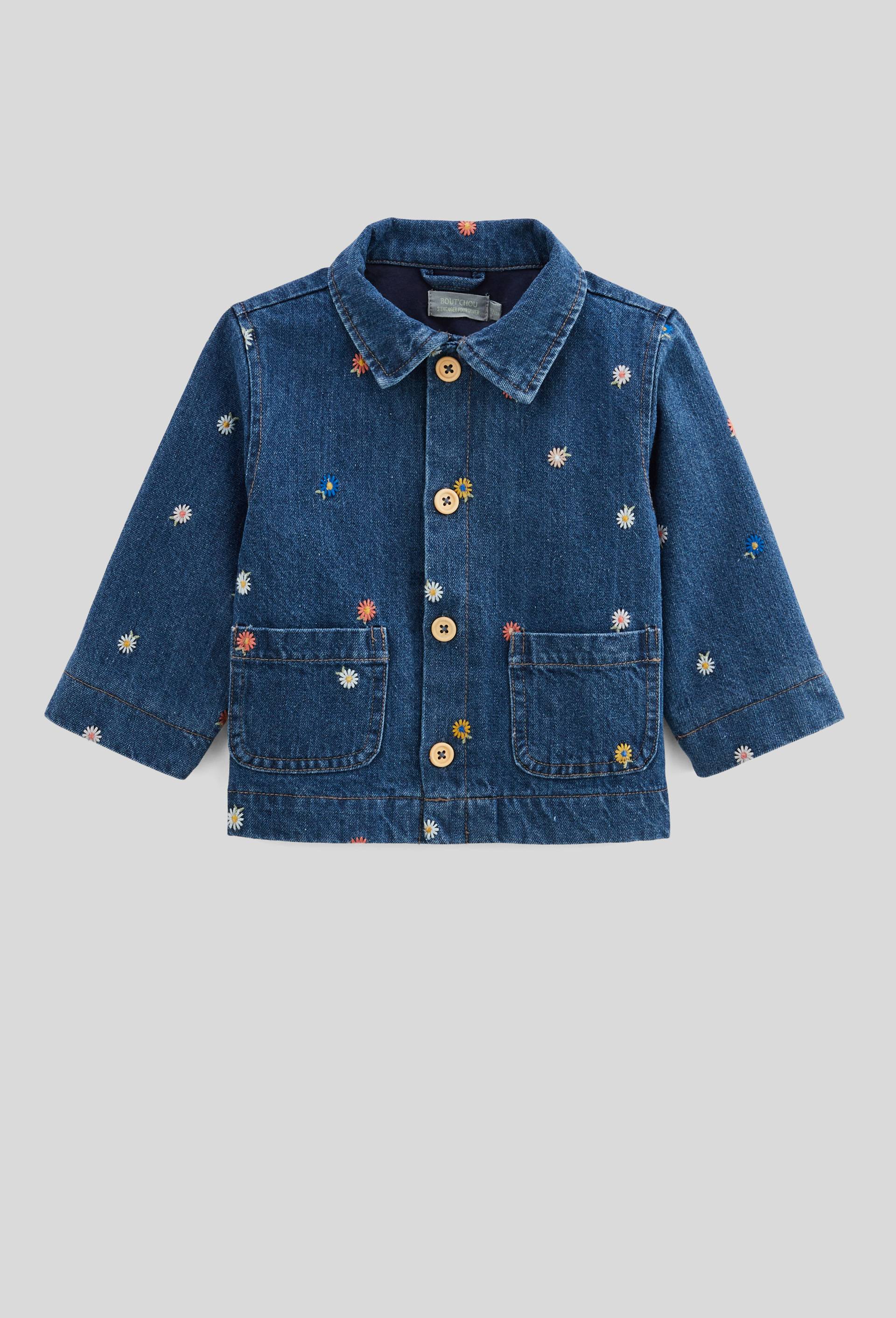Veste denim brodée en coton, BLEU, large image number 0