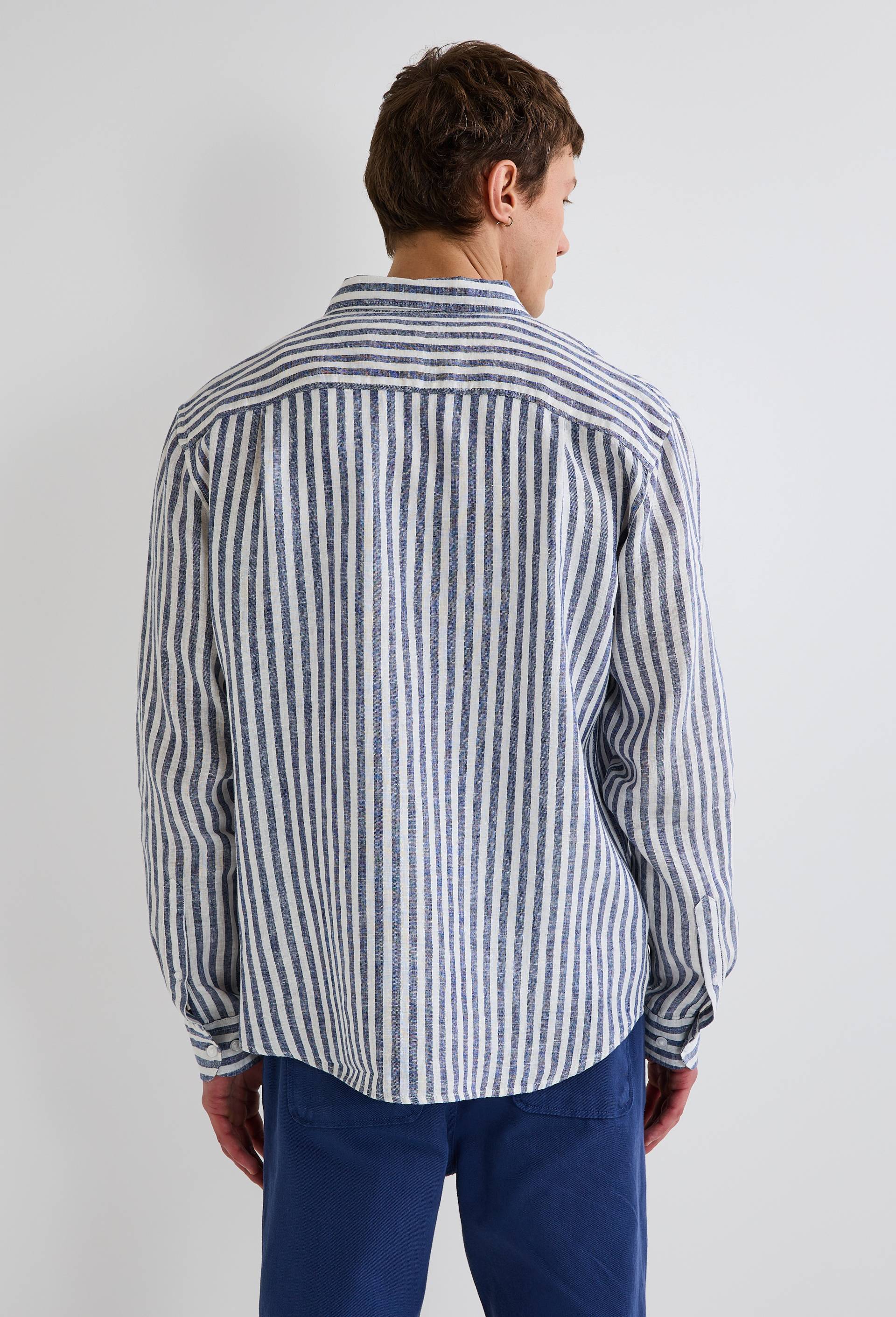 Chemise ray&eacute;e en lin, Bleu fonc&eacute;, large image number 1