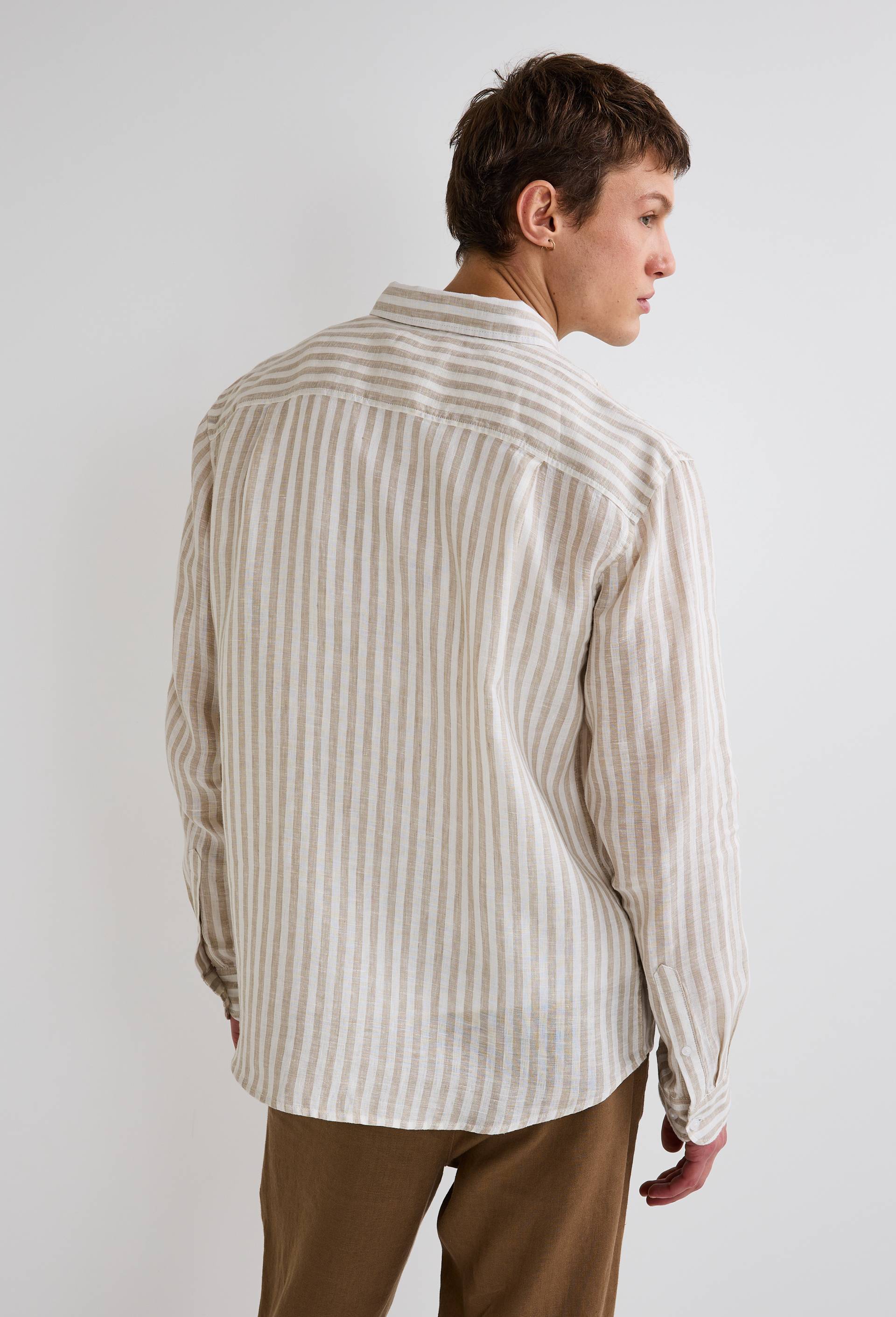 Chemise ray&eacute;e en lin, Beige clair, large image number 1.0