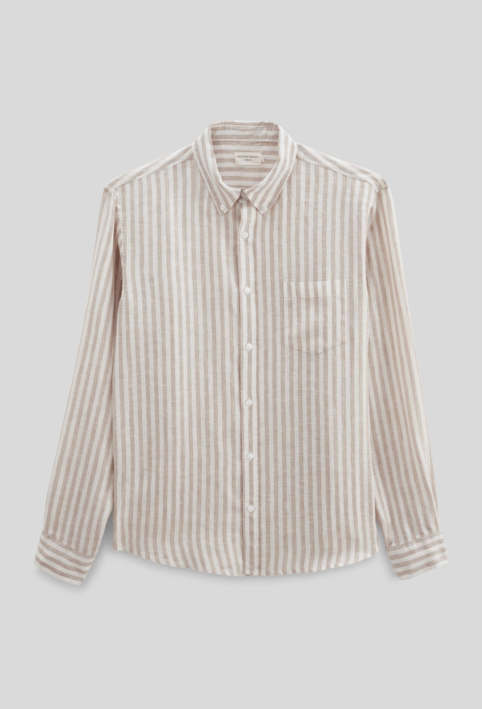 Chemise ray&eacute;e en lin, Beige clair, large image number 2