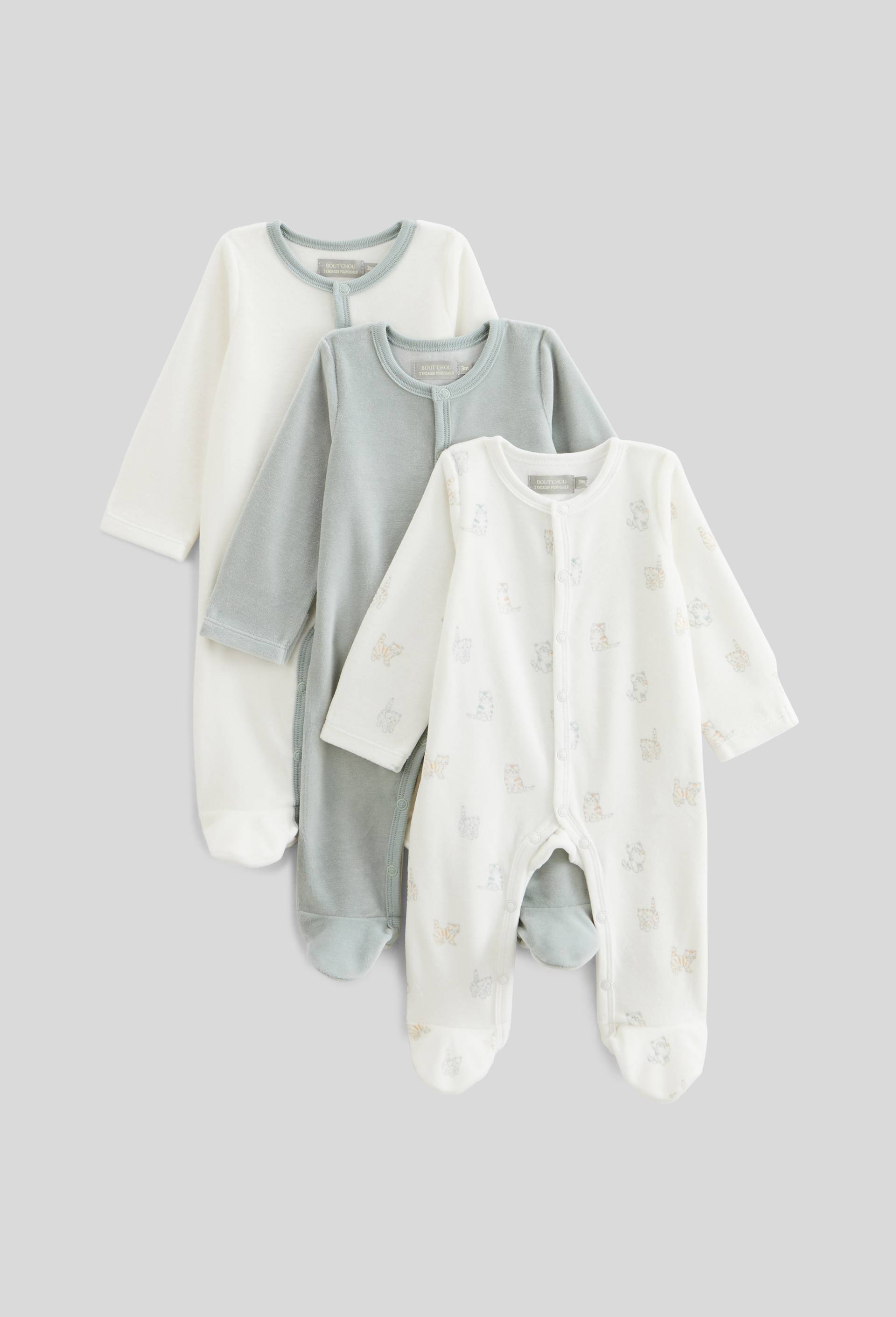 Lot de 3 dors-biens en velours en coton BIO GOTS ECRU pour bébé BOUT'CHOU