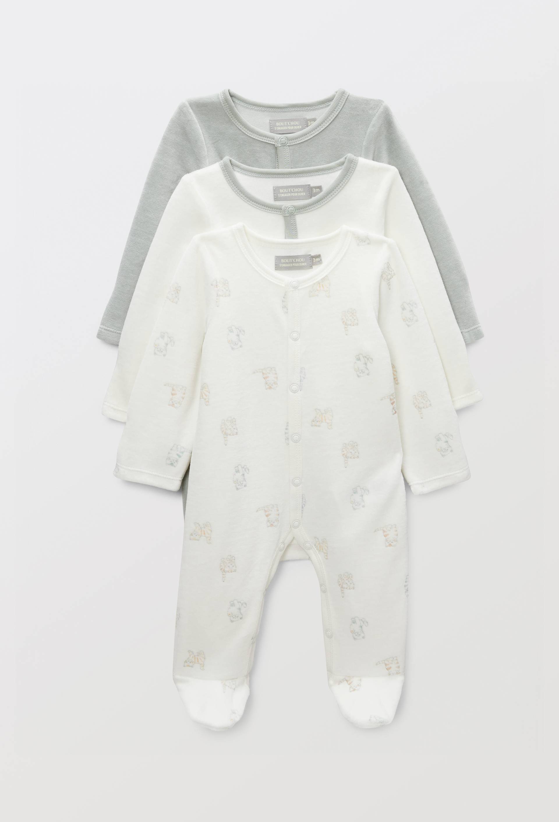 Lot de 3 dors-biens en velours en coton BIO GOTS, Ecru, large image number 0.0