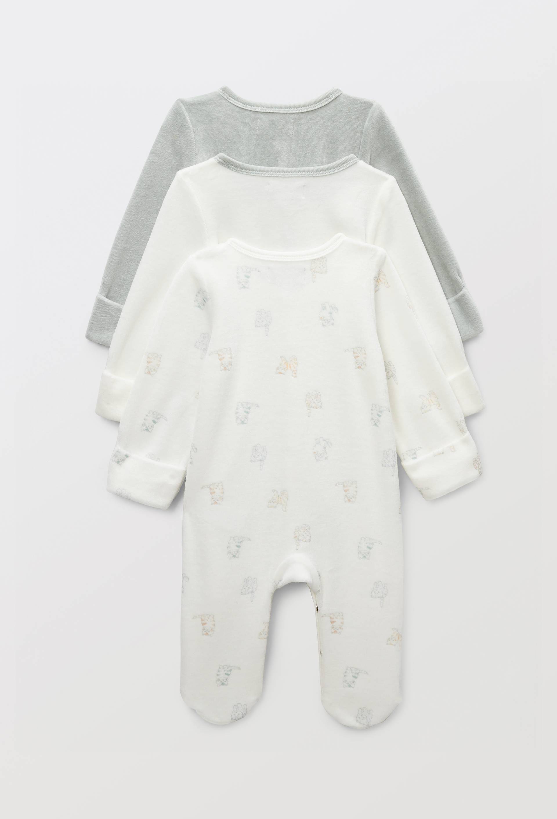 Lot de 3 dors-biens en velours en coton BIO GOTS, Ecru, large image number 1