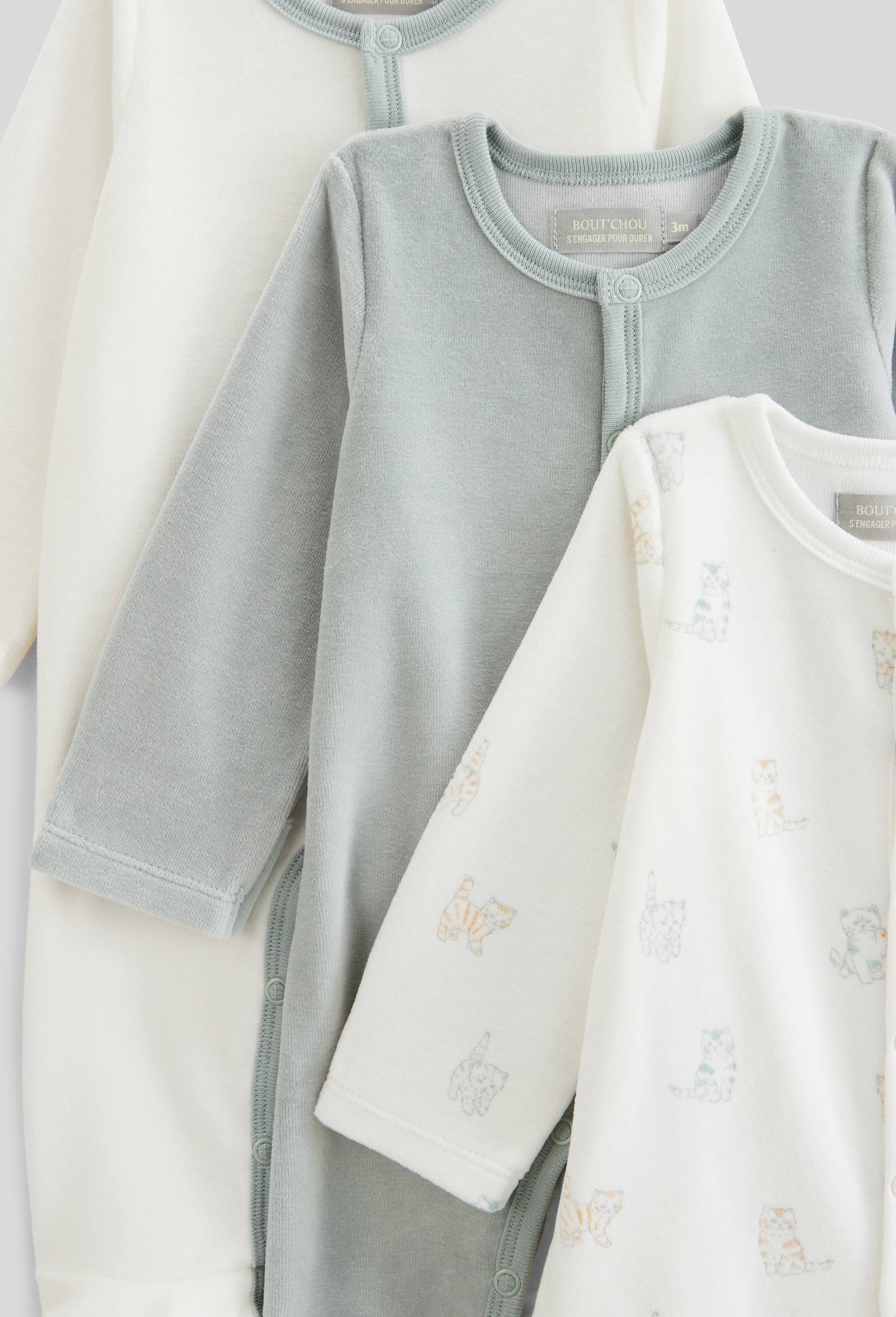 Lot de 3 dors-bien en velours en coton BIO GOTS, Ecru, large image number 2.0
