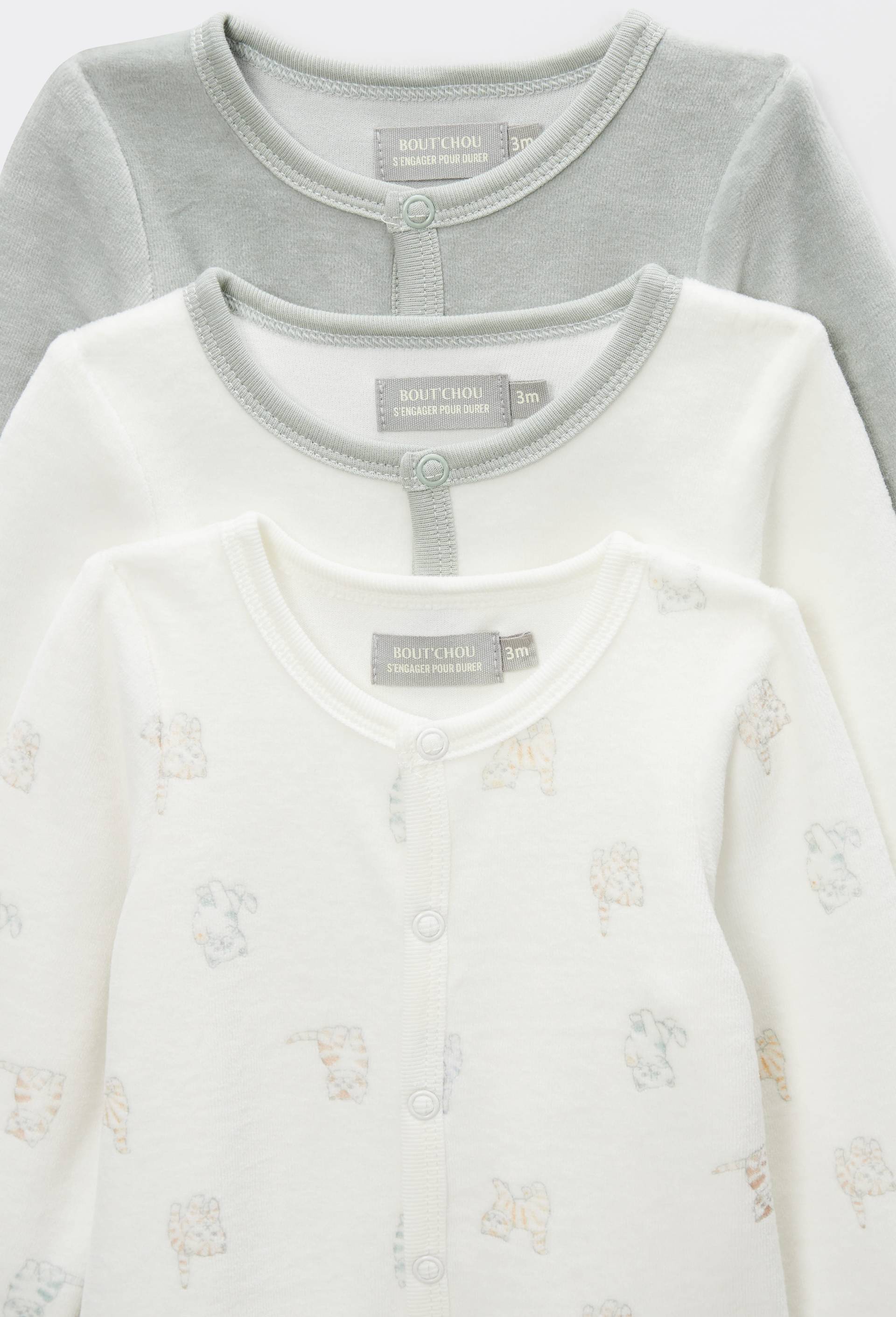 Lot de 3 dors-biens en velours en coton BIO GOTS, Ecru, large image number 2.0