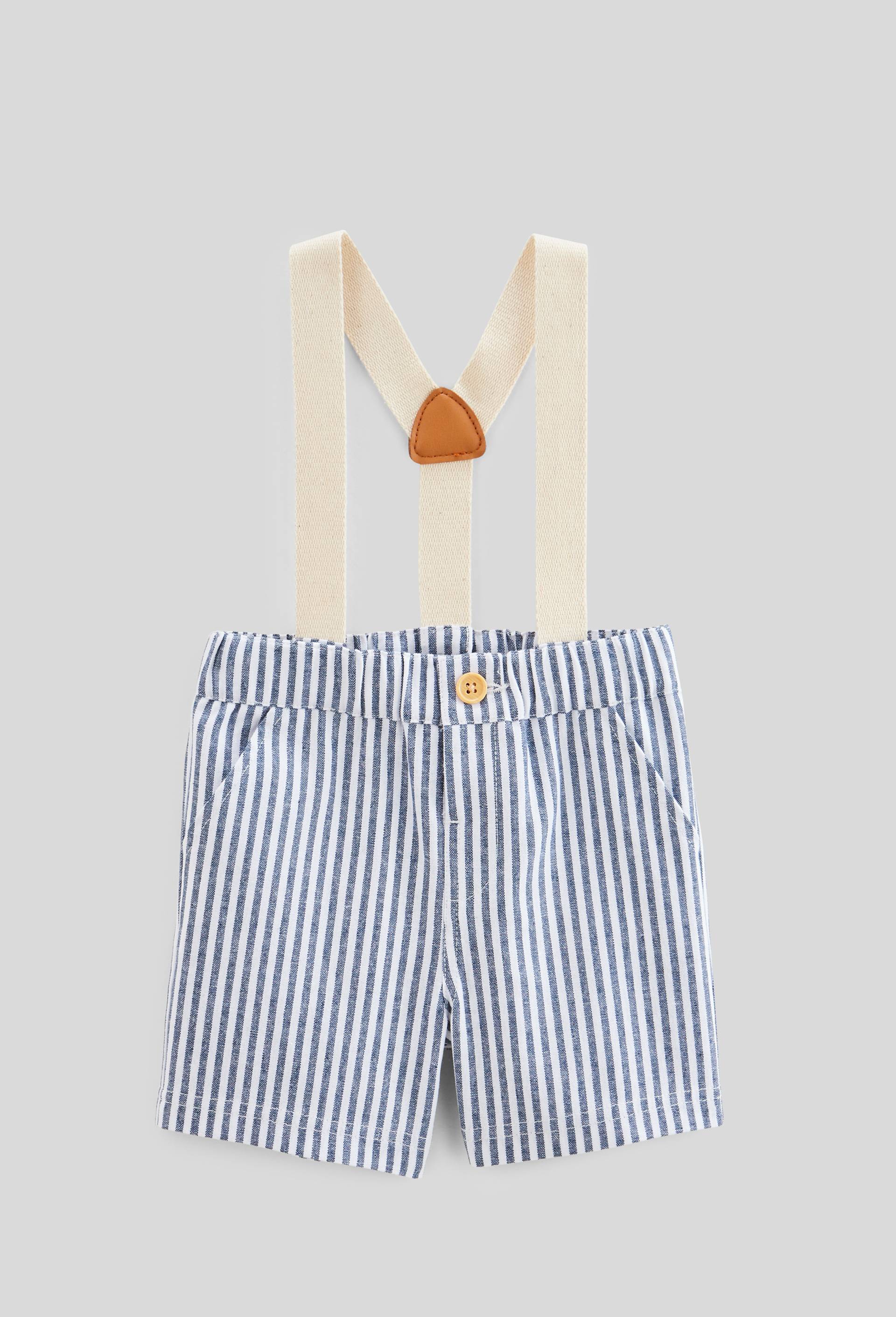 Short rayé avec bretelles amovibles contenant du lin et du coton BIO, Ecru, swatch image