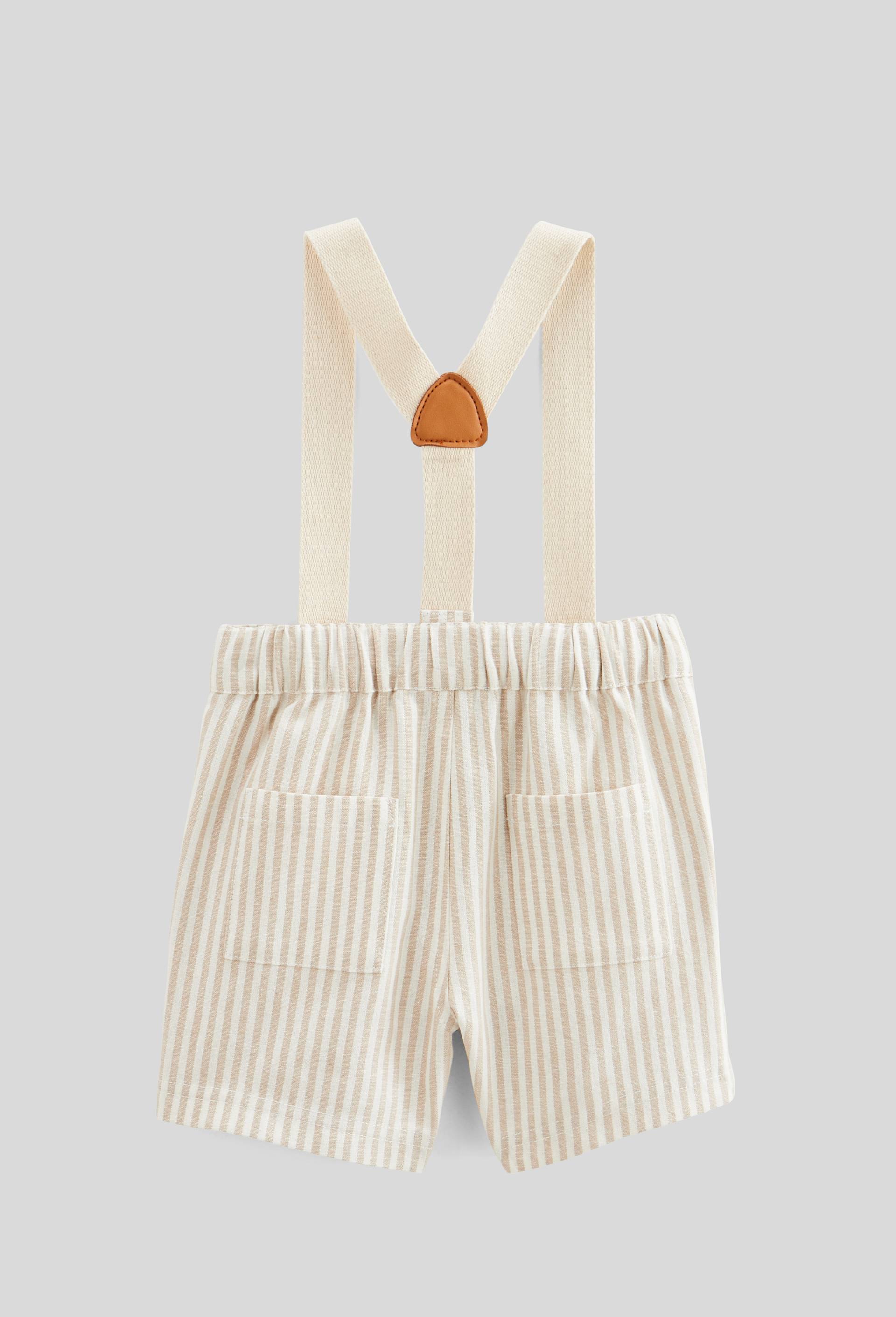 Short rayé avec bretelles amovibles contenant du lin et du coton BIO, Beige, large image number 1