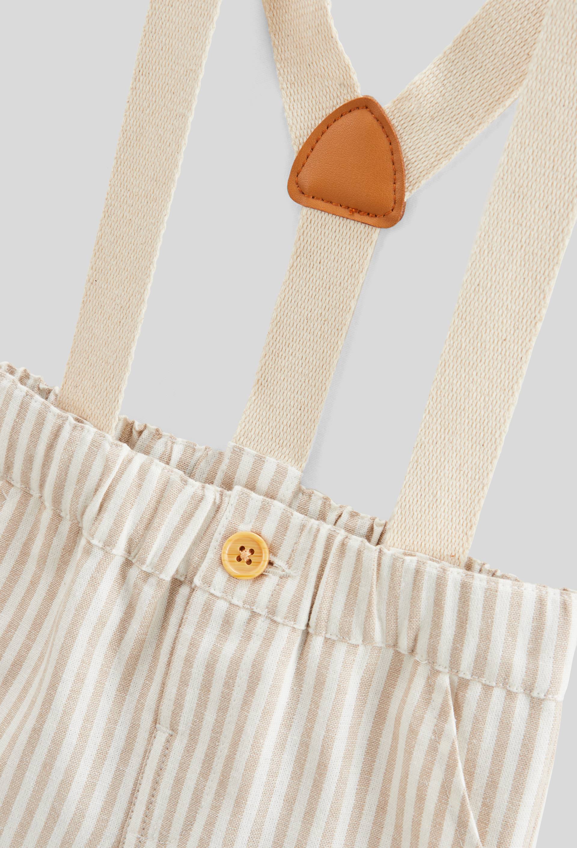 Short rayé avec bretelles amovibles contenant du lin et du coton BIO, Beige, large image number 2