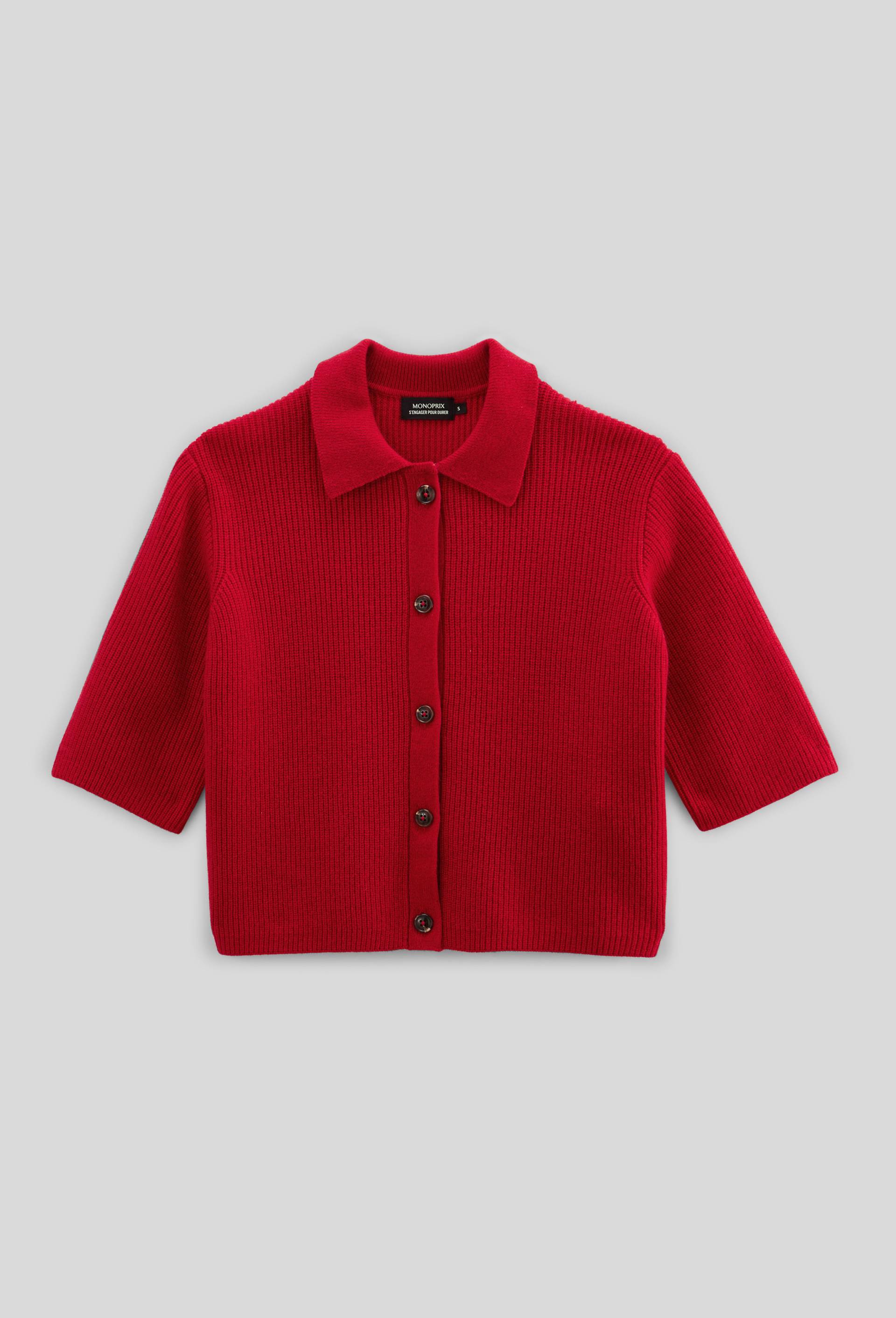 Cardigan col polo., Rouge, large image number 2.0