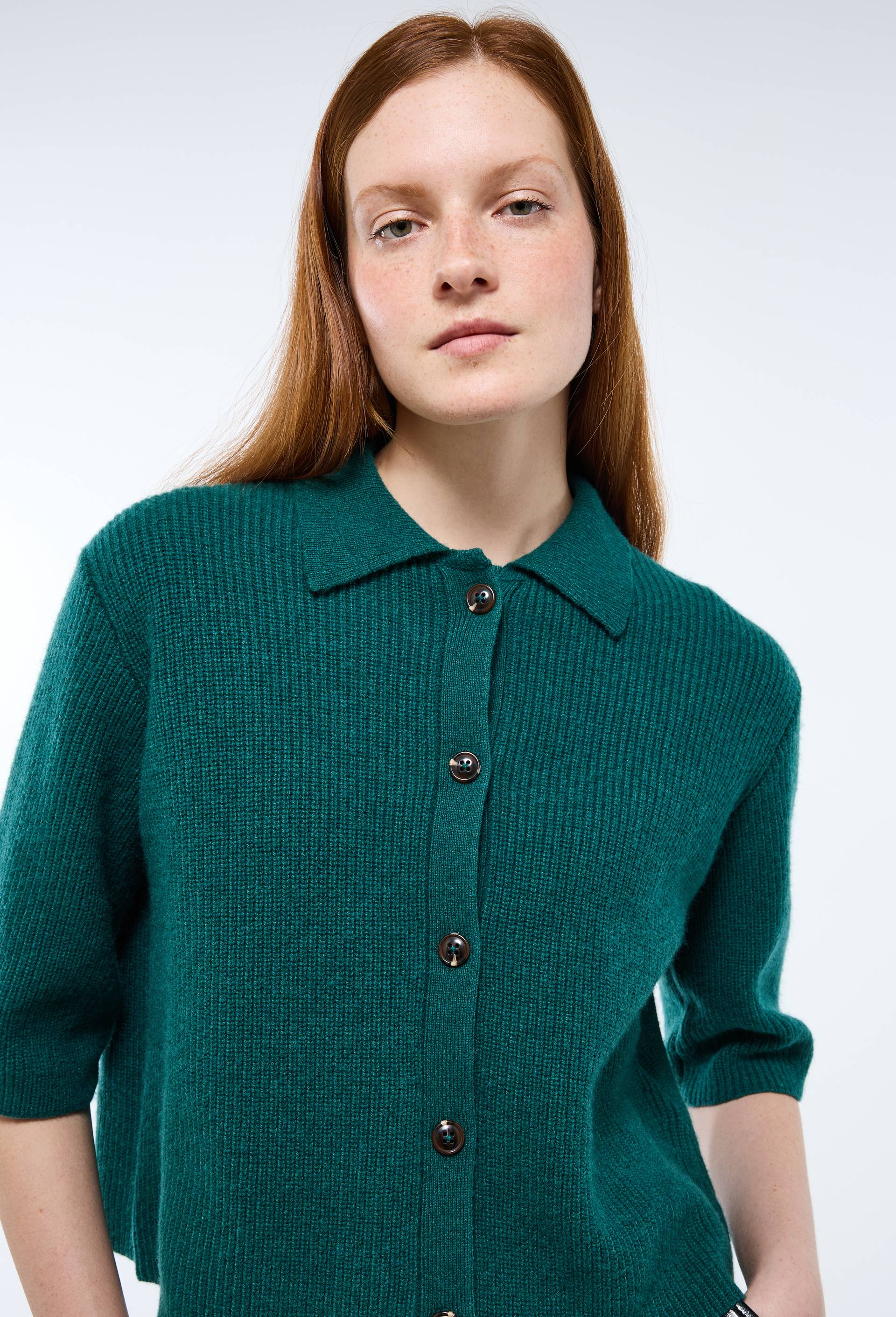 Cardigan col polo., Vert foncé, large image number 0