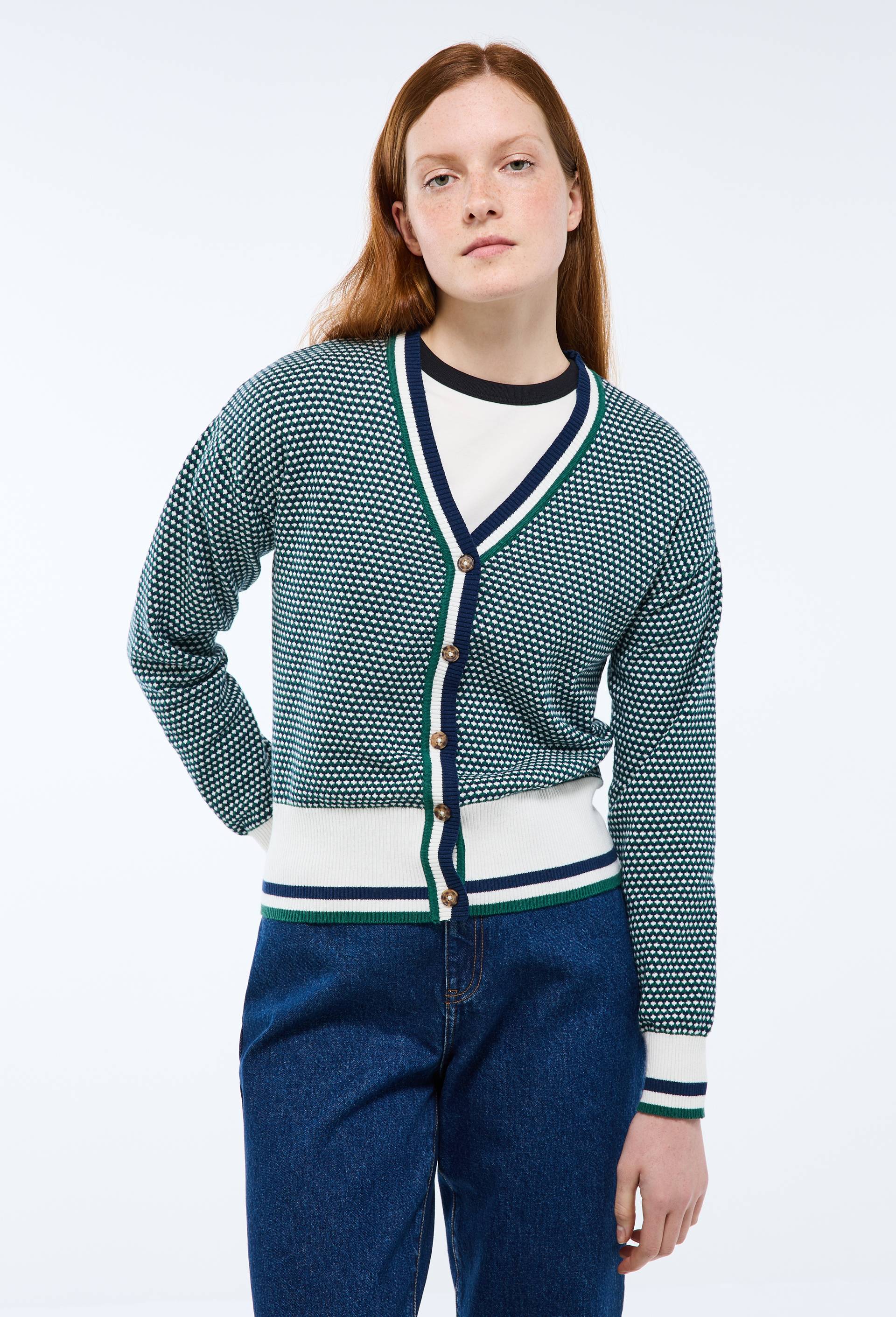 Cardigan boutonné en coton BIO, Vert foncé, large image number 0