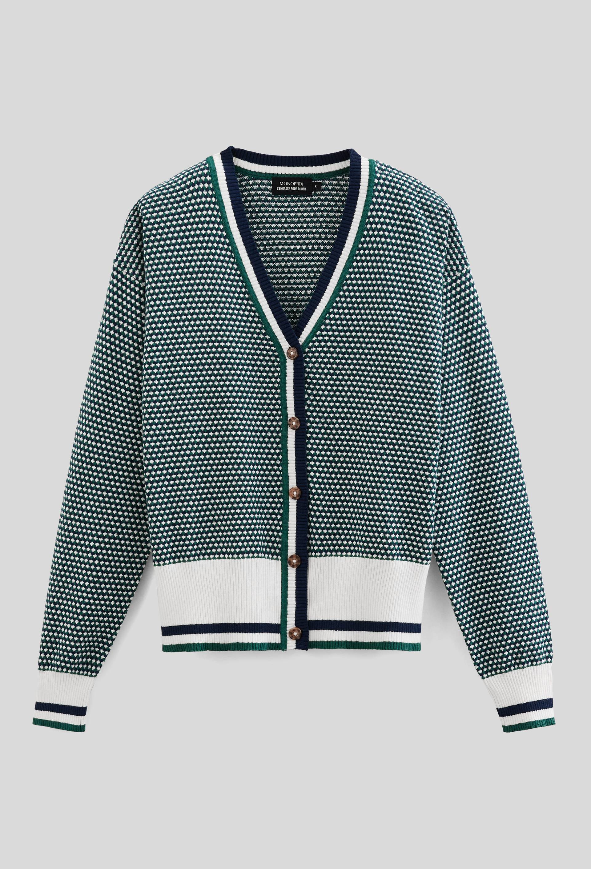 Cardigan boutonné en coton BIO, Vert foncé, large image number 2