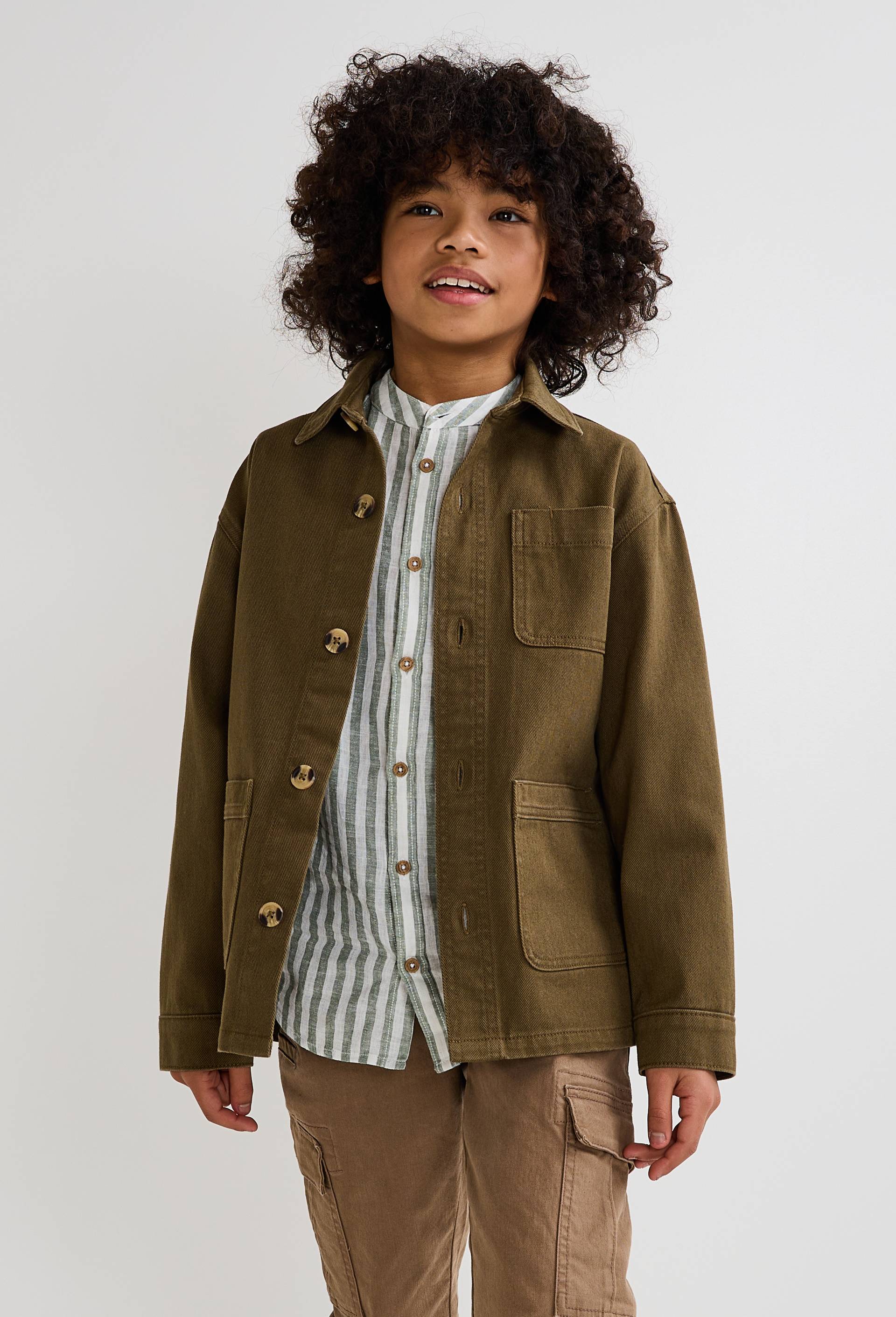 Veste worker uni en coton, Vert foncé, swatch image