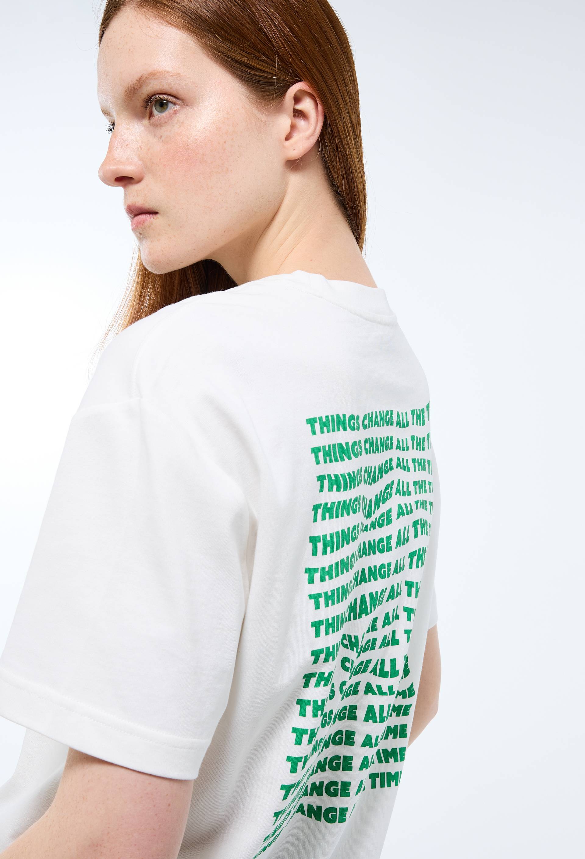 T-shirt &agrave; manches courtes &agrave; message plac&eacute; en coton BIO, Ecru, large image number 1