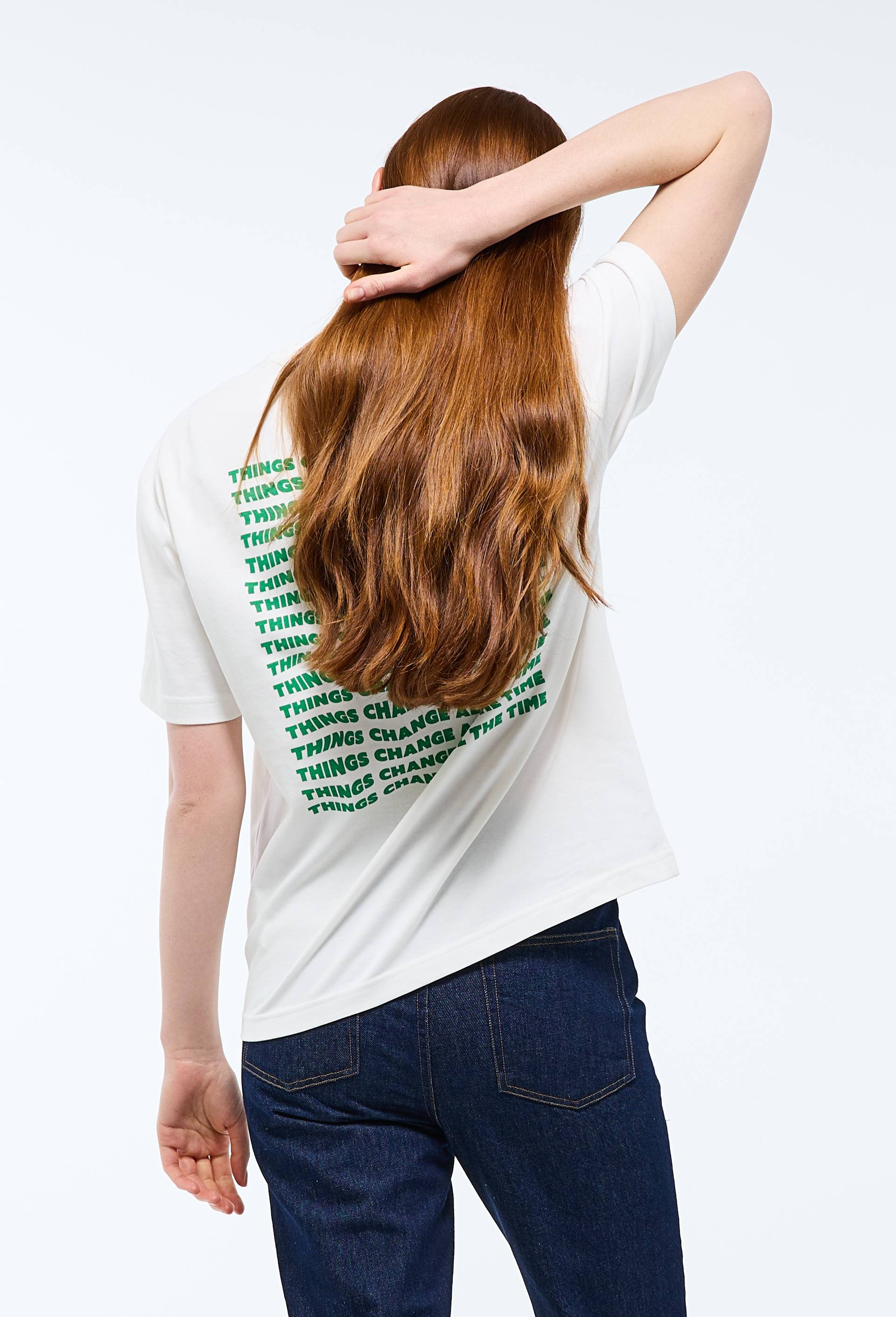 T-shirt &agrave; manches courtes &agrave; message plac&eacute; en coton BIO, Ecru, large image number 2.0