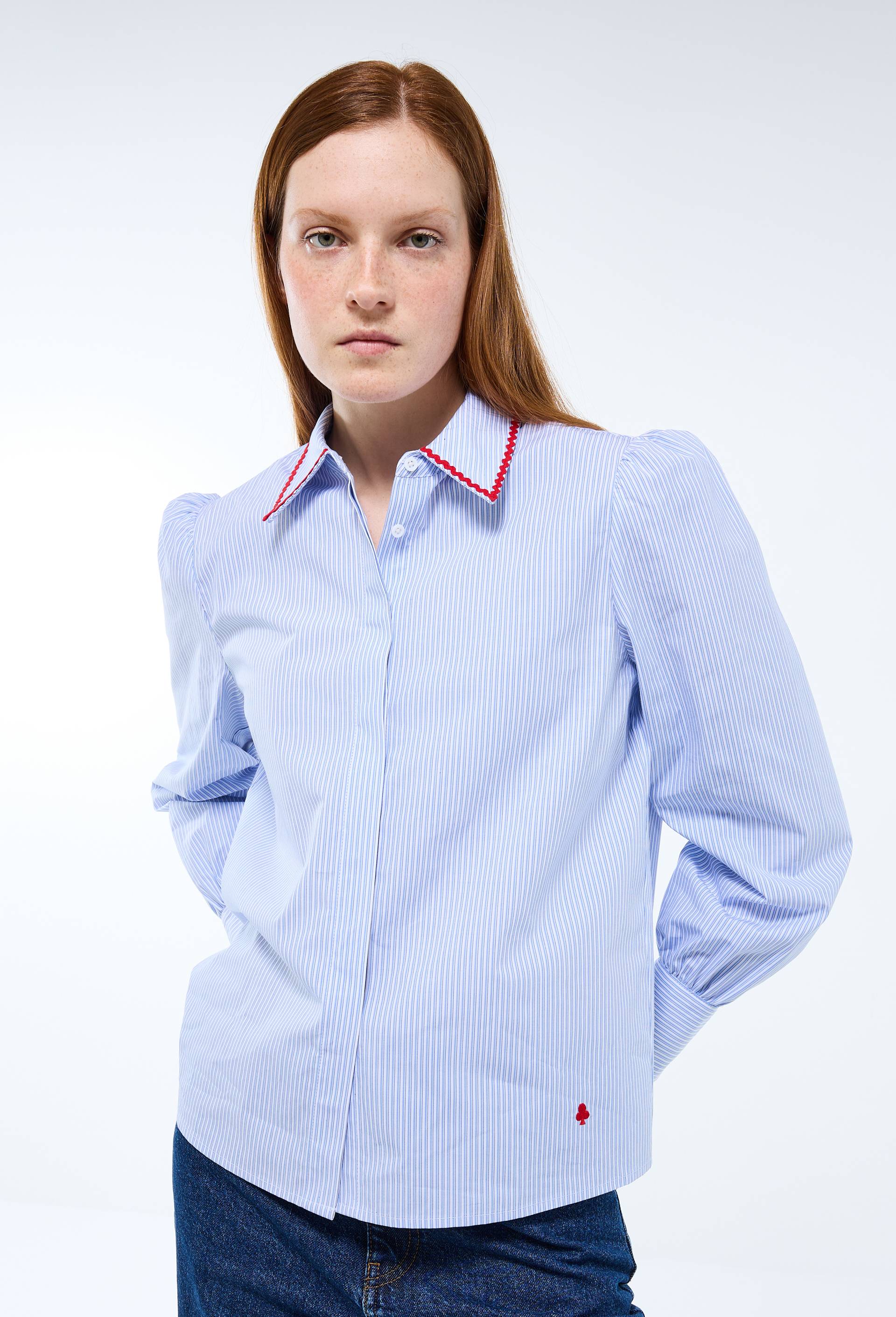 Chemise manches longues ray&eacute;e en coton BIO GOTS, Bleu clair, large image number 0