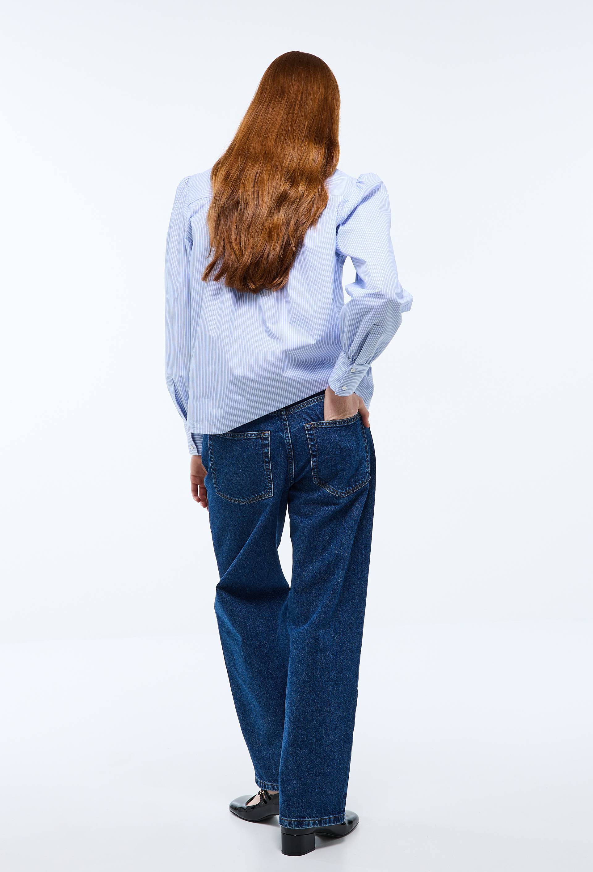 Chemise manches longues ray&eacute;e en coton BIO GOTS, Bleu clair, large image number 1