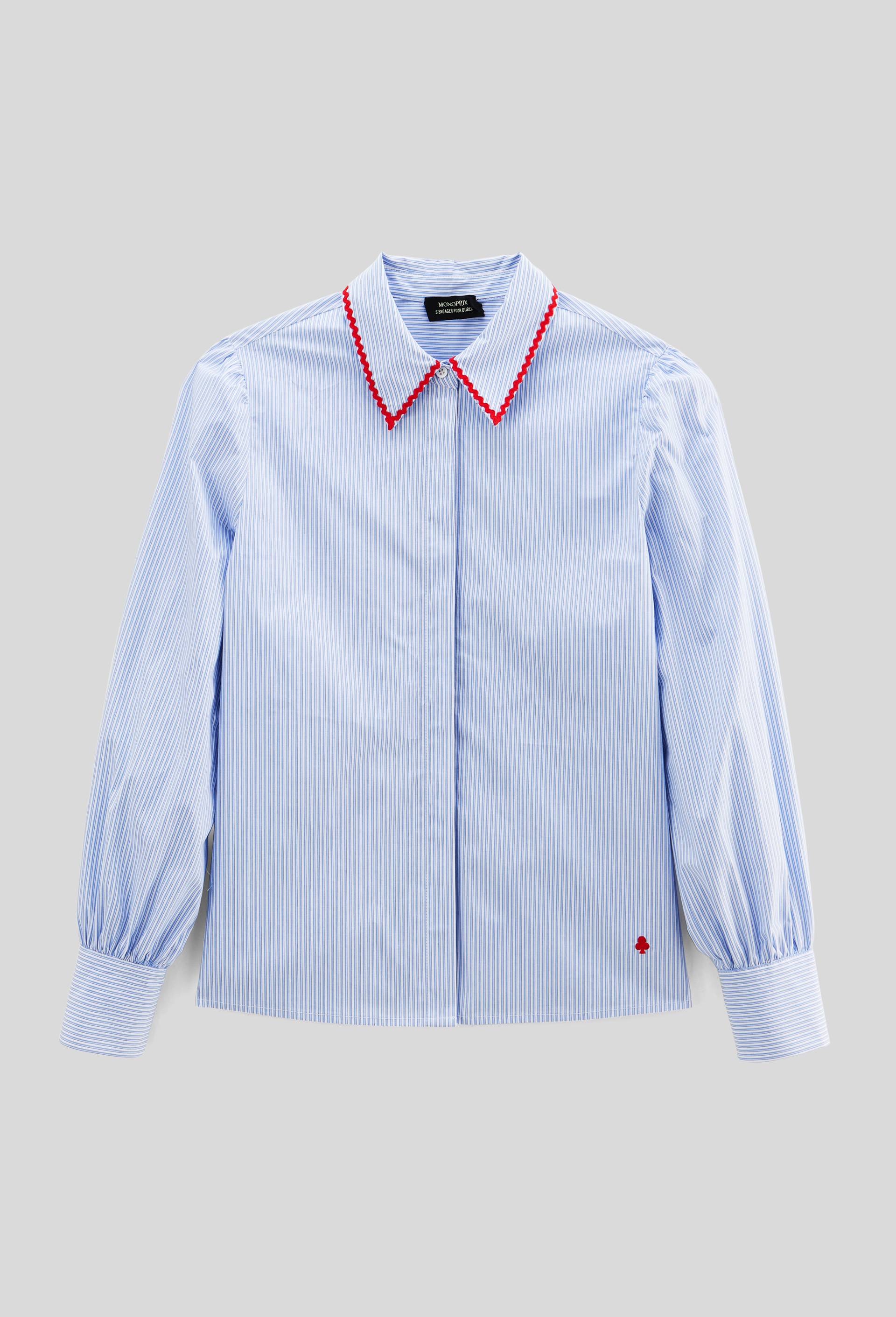 Chemise manches longues ray&eacute;e en coton BIO GOTS, Bleu clair, large image number 2.0