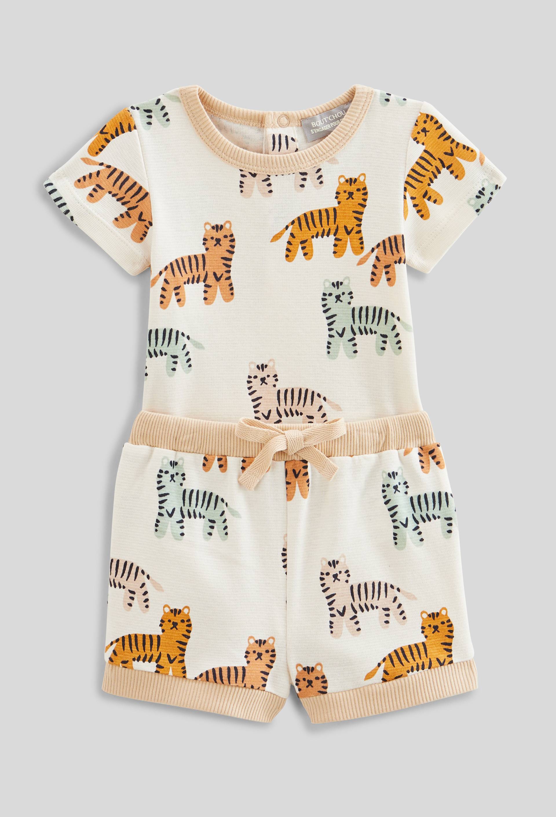 Ensemble body et short imprim&eacute; en coton BIO GOTS, Beige clair, large image number 0