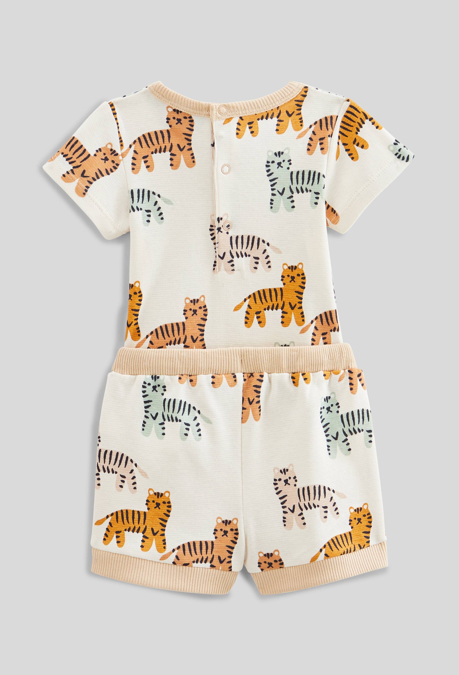 Ensemble body et short imprim&eacute; en coton BIO GOTS, Beige clair, large image number 1
