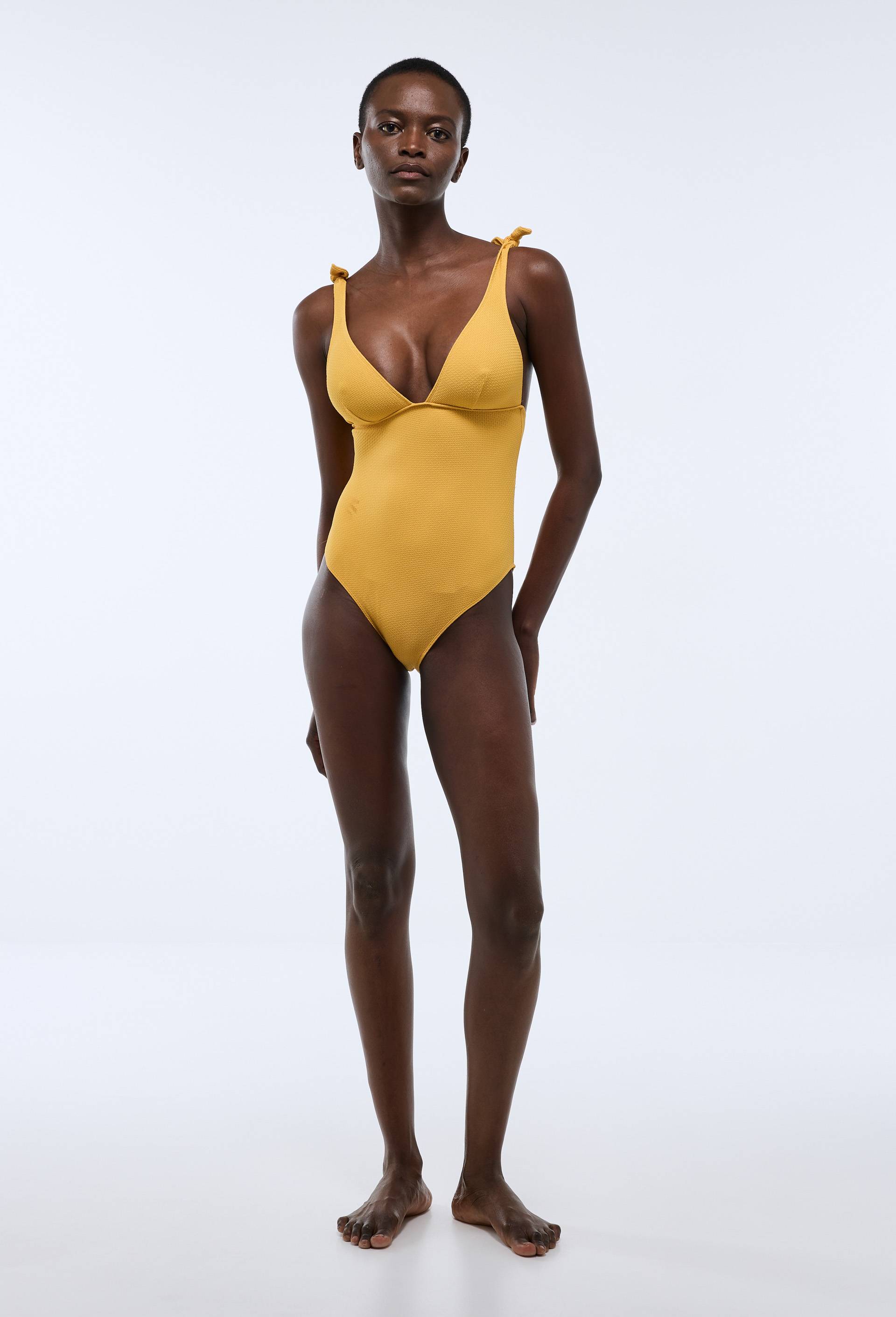 Maillot de bain 1 pi&egrave;ce VALERIA, mati&egrave;re recycl&eacute;e, Jaune, large image number 0