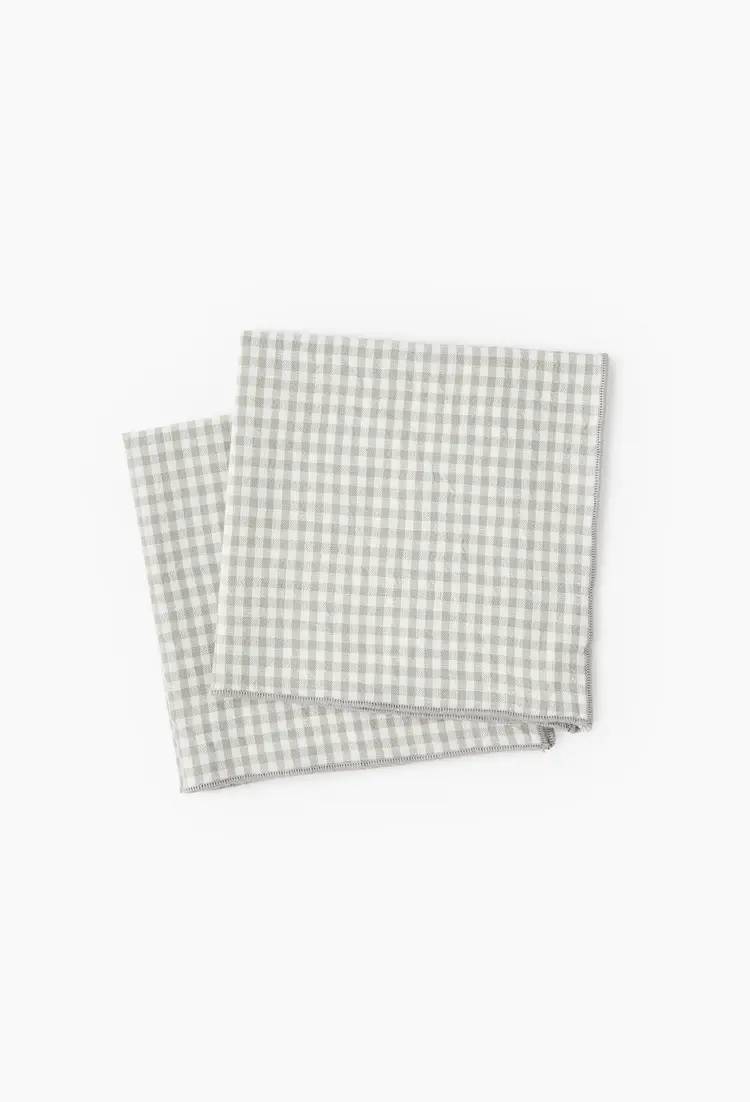 Lot de 2 serviettes de table coton-lin, 40x40cm, Vert clair, large image number 0.0