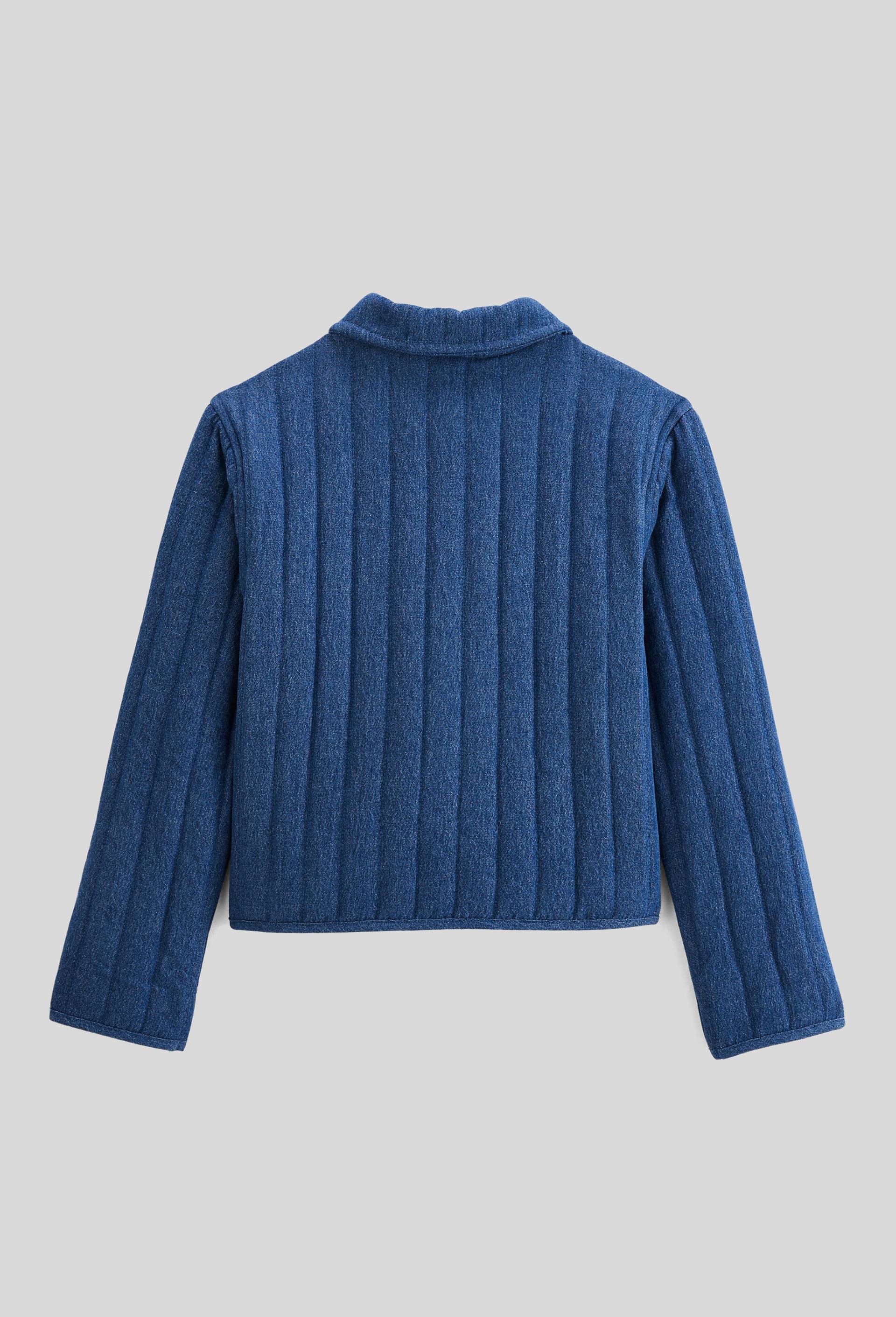 Veste matelass&eacute;e en coton chambray &agrave; doublure imprim&eacute;e, Bleu, large image number 3