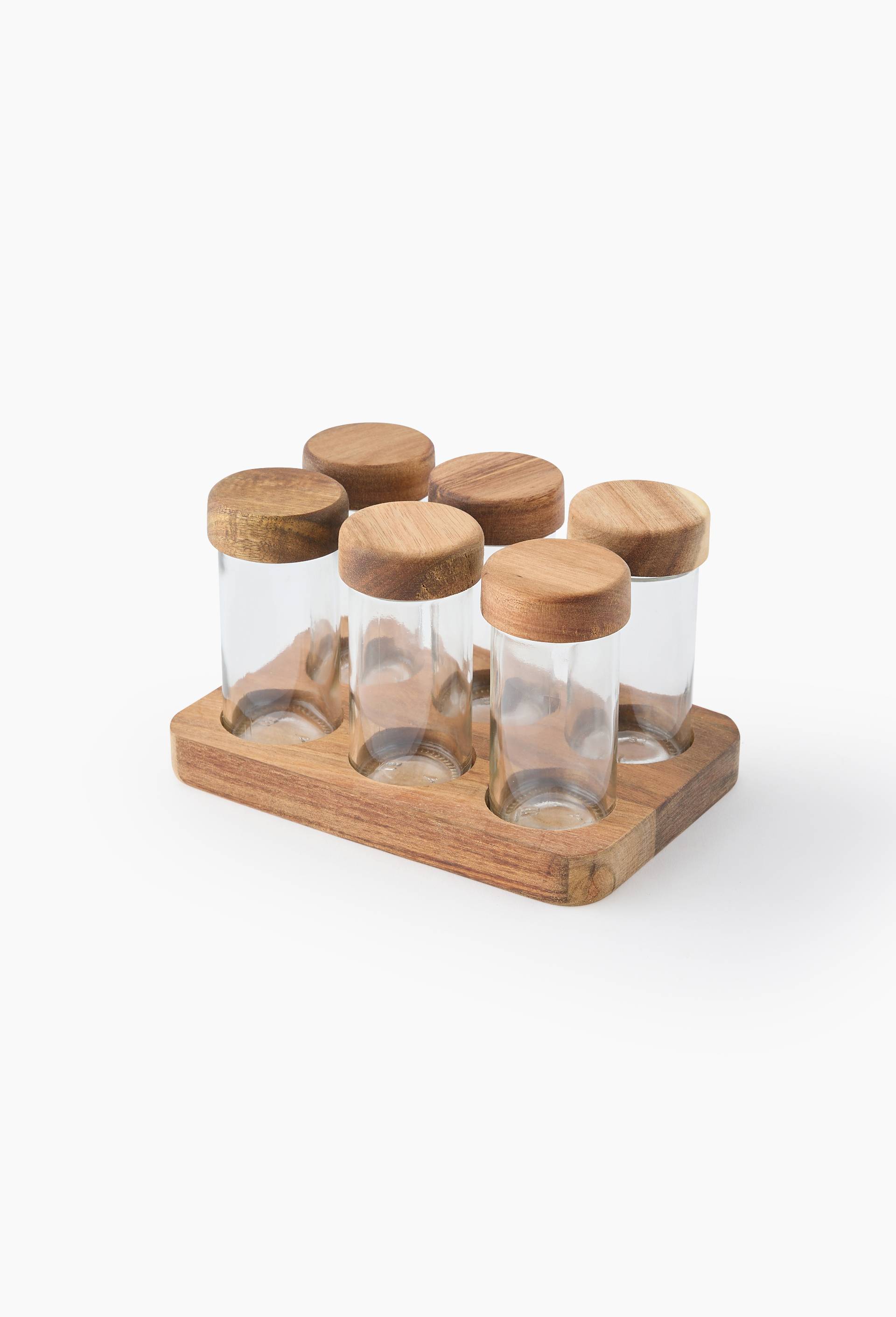 6 pots &agrave; &eacute;pices, couvercle en bois d'acacia, Transparent, large image number 0.0