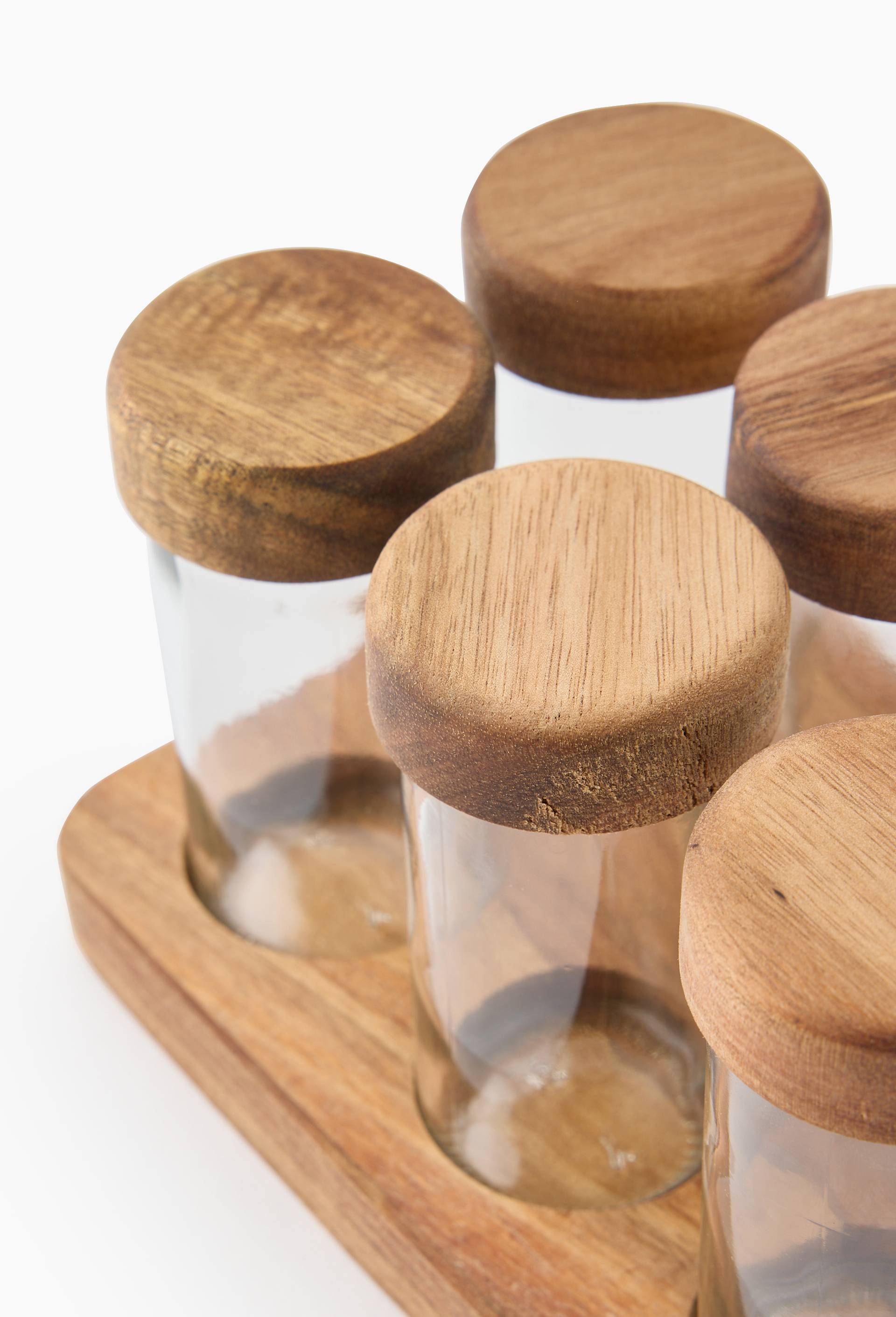 6 pots &agrave; &eacute;pices, couvercle en bois d'acacia, Transparent, large image number 1