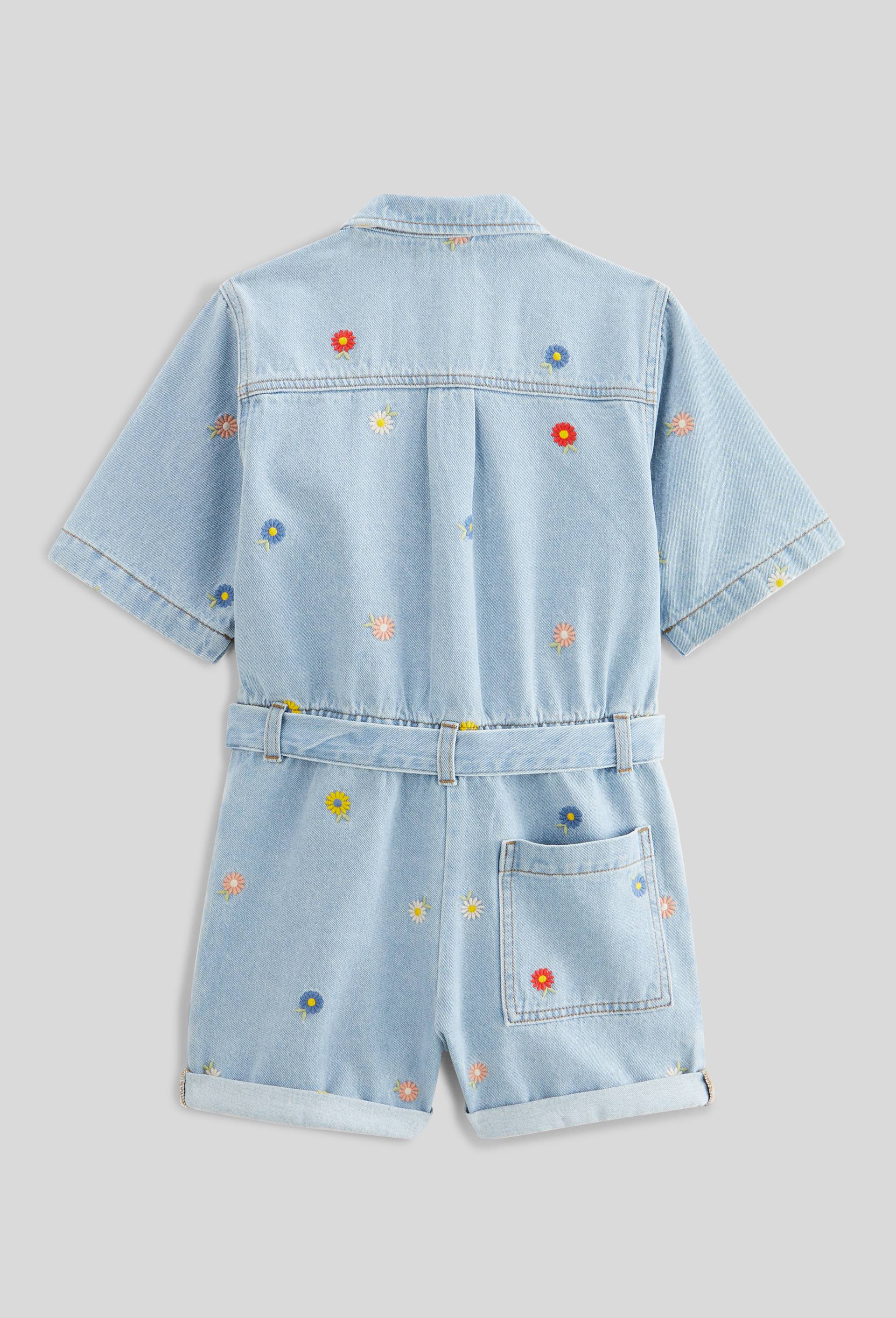 Combi-short brod&eacute;e en jean, Bleu clair, large image number 2