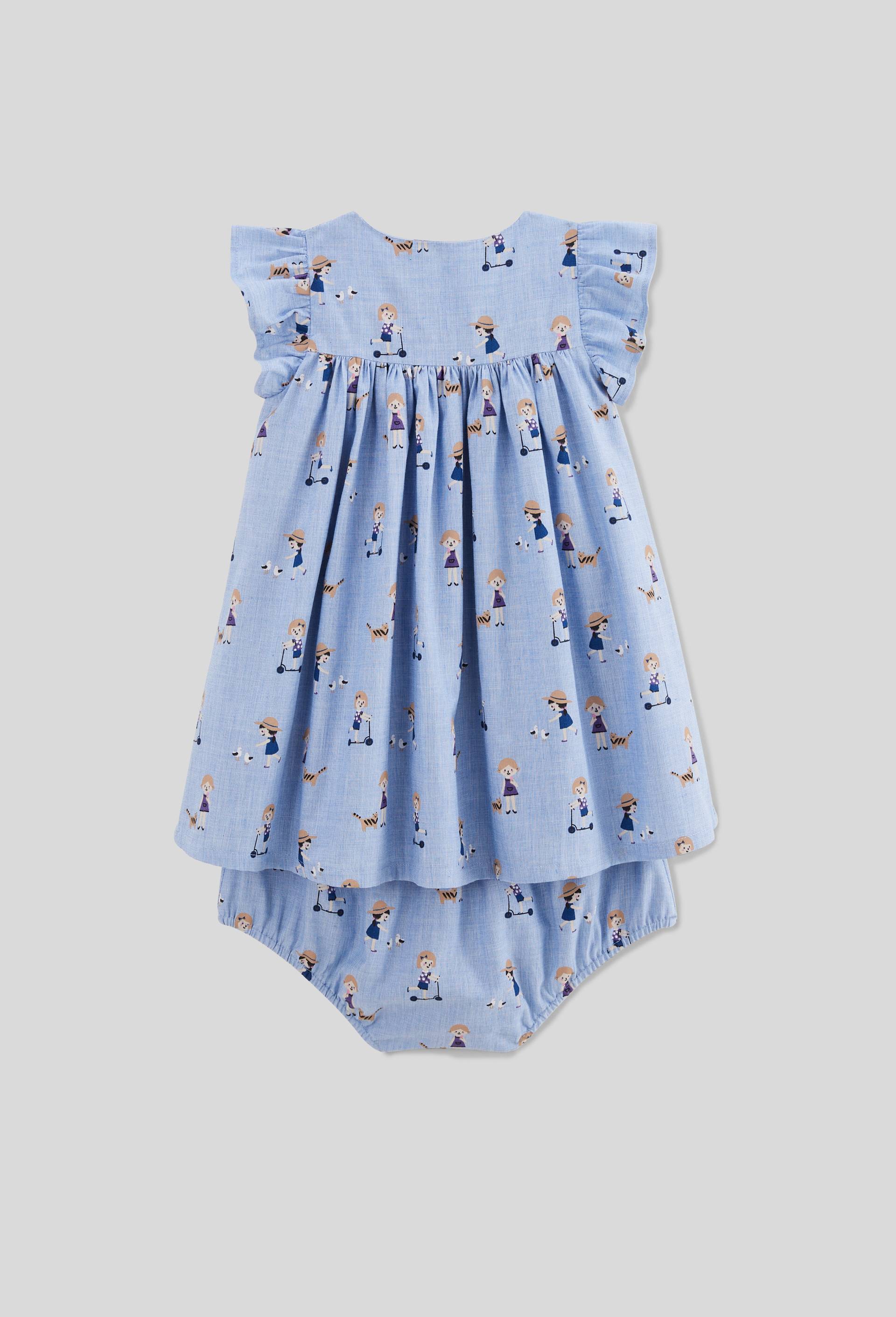 Robe avec bloomer imprimés en coton BIO GOTS, BLEU, large image number 1