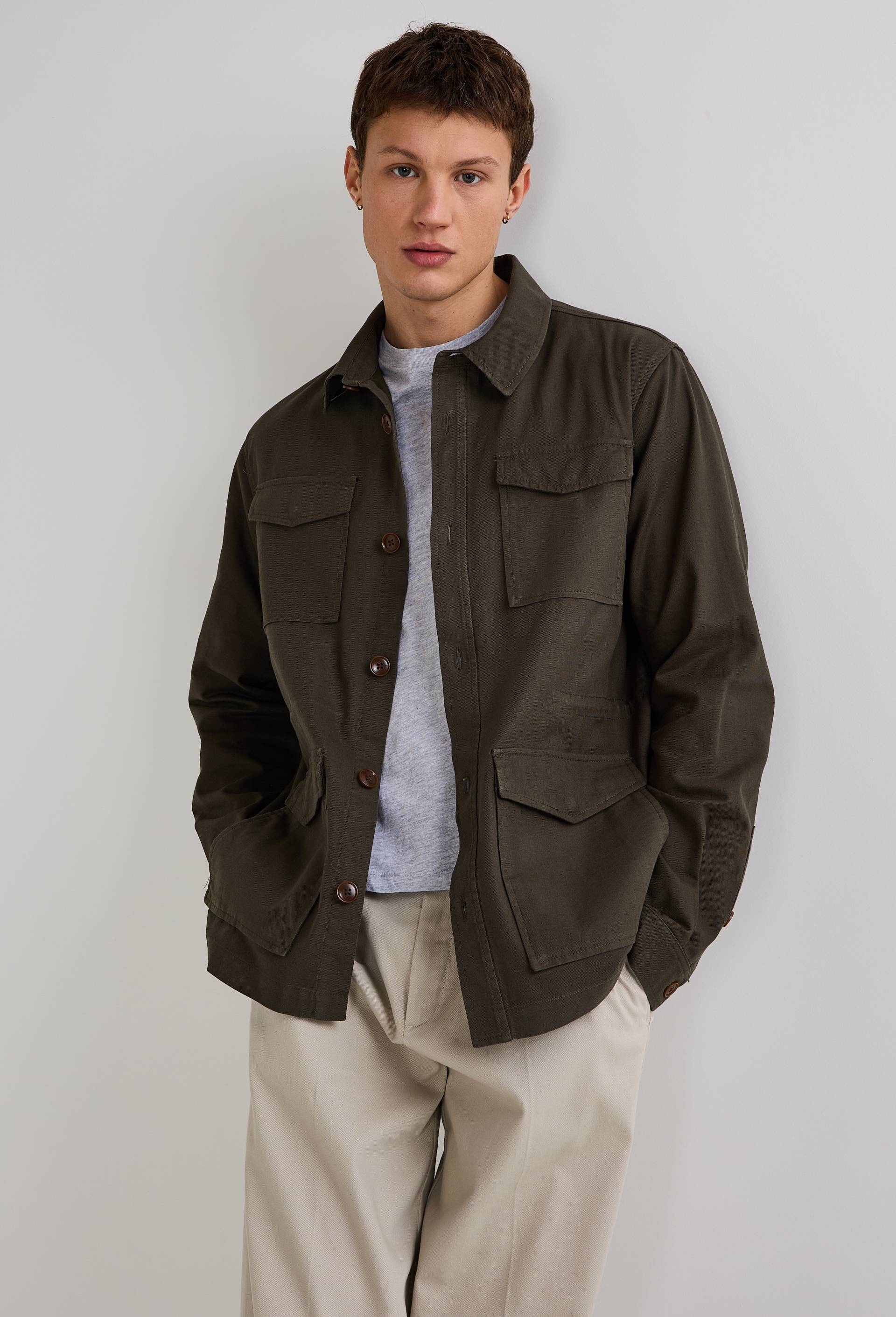 Veste en coton lin, Vert fonc&eacute;, swatch image