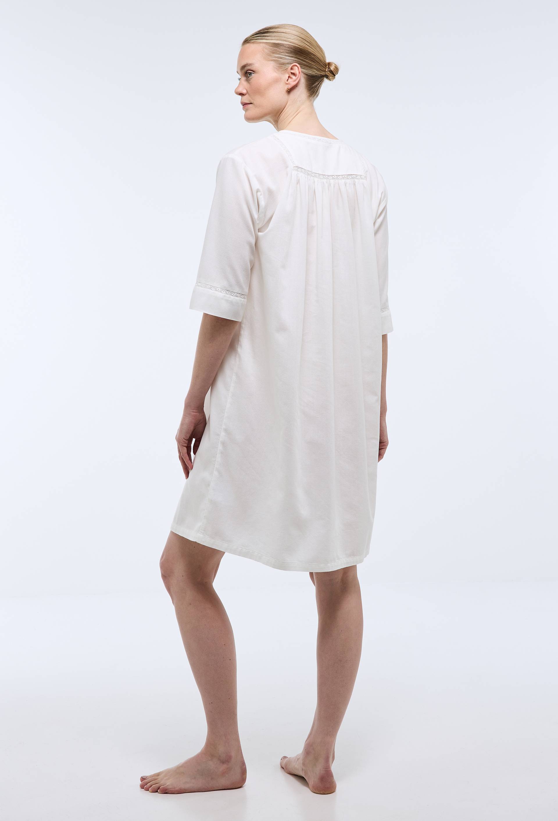 Chemise de nuit en dentelle et twill de coton BIO GOTS, Ecru, large image number 1