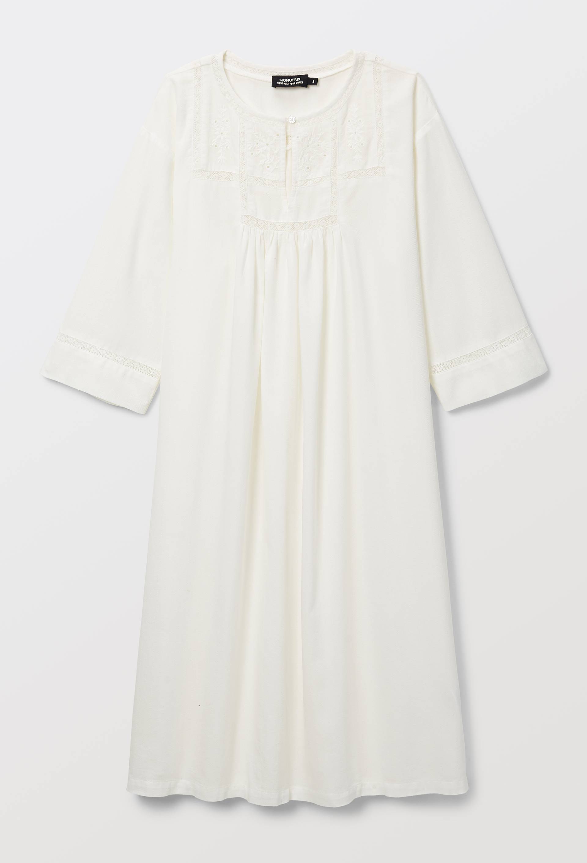 Chemise de nuit en dentelle et twill de coton BIO GOTS, Ecru, large image number 2